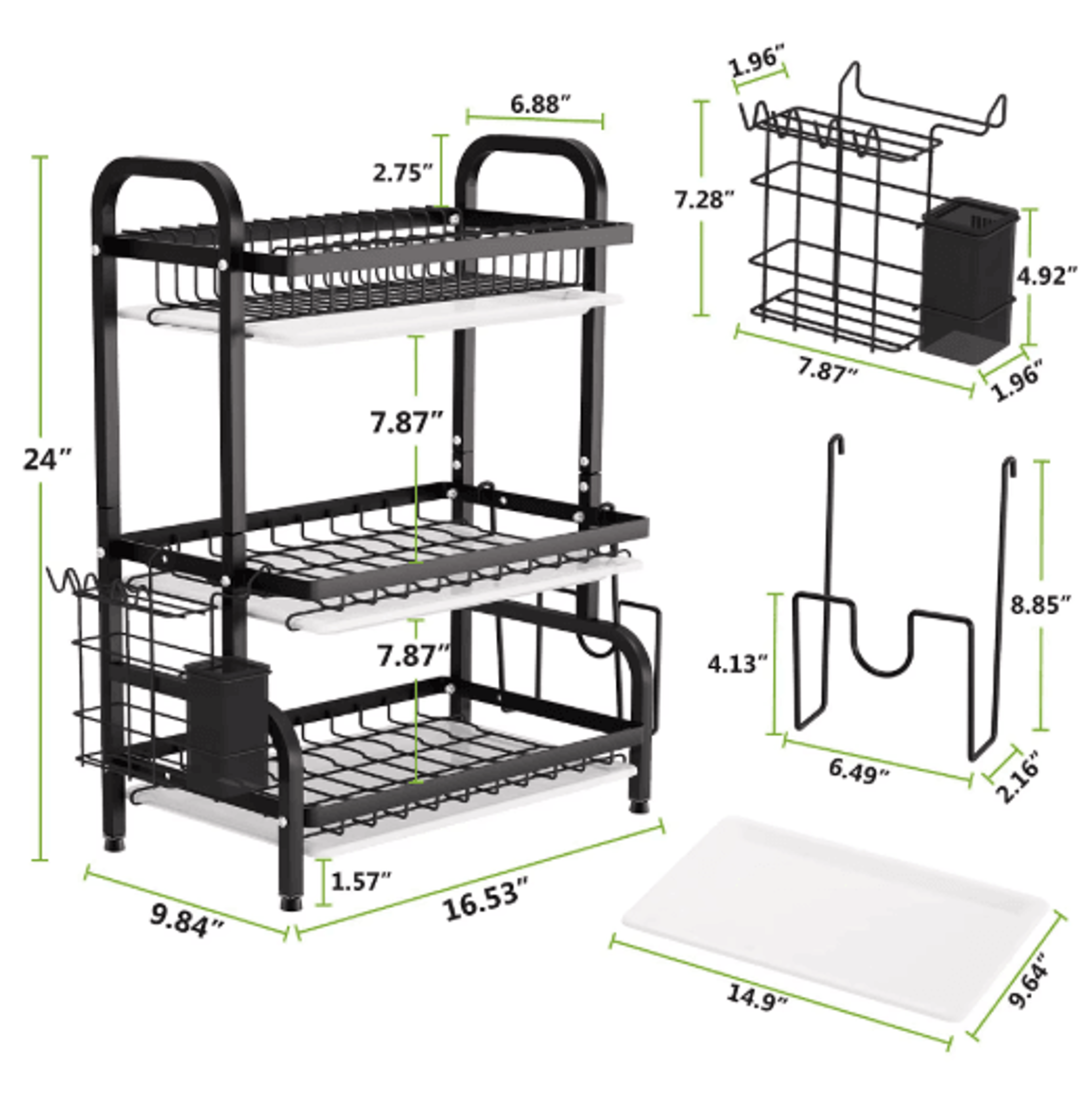3 Tier Dish Drying Rack With Drainboard Tray  Utensil Holder Kitchen Counter Organizer 4