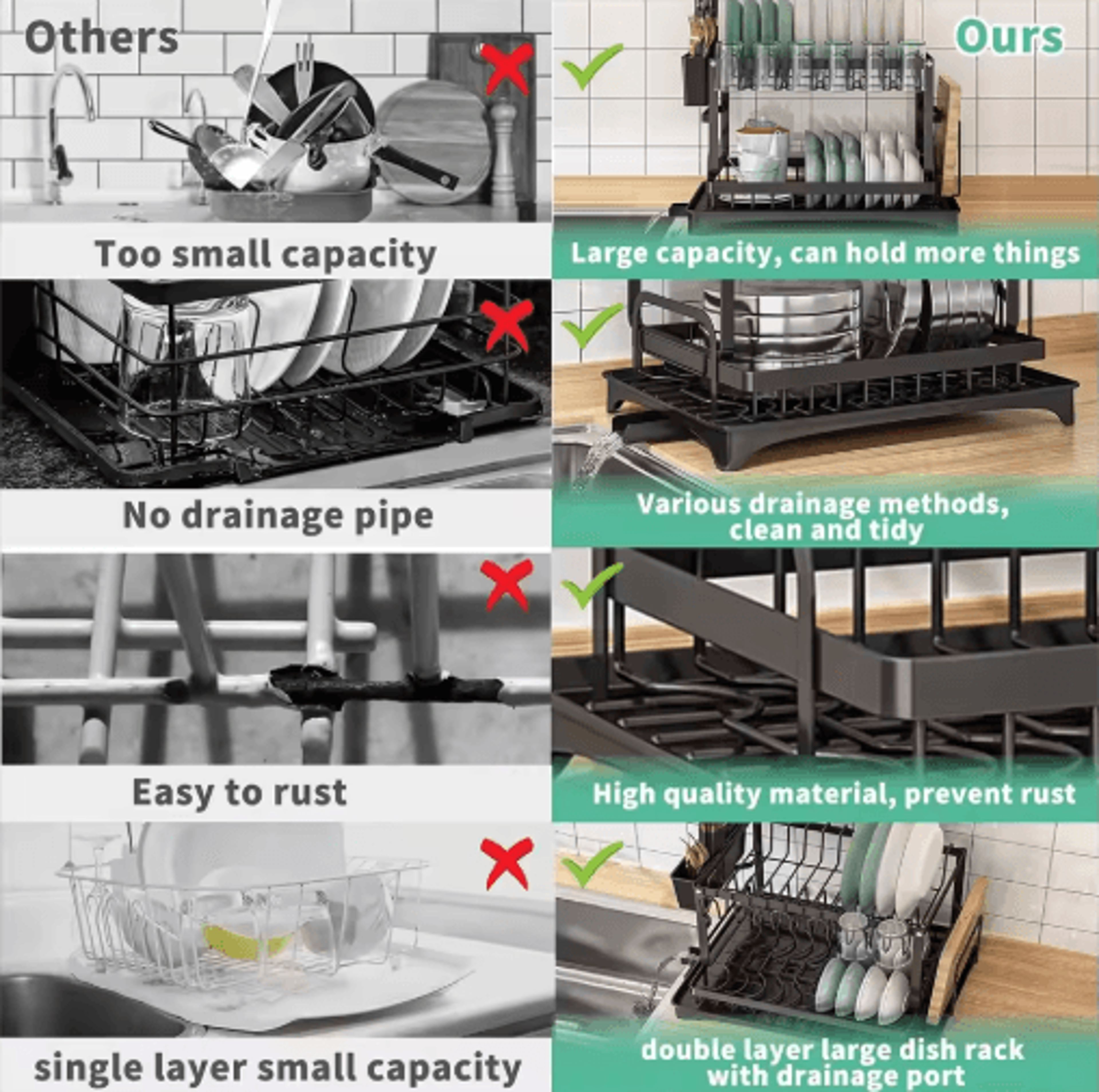 2 Tier Kitchen Countertop Dish Drying Rack With Drip Tray Metal Space Saving Dish Drainer 0