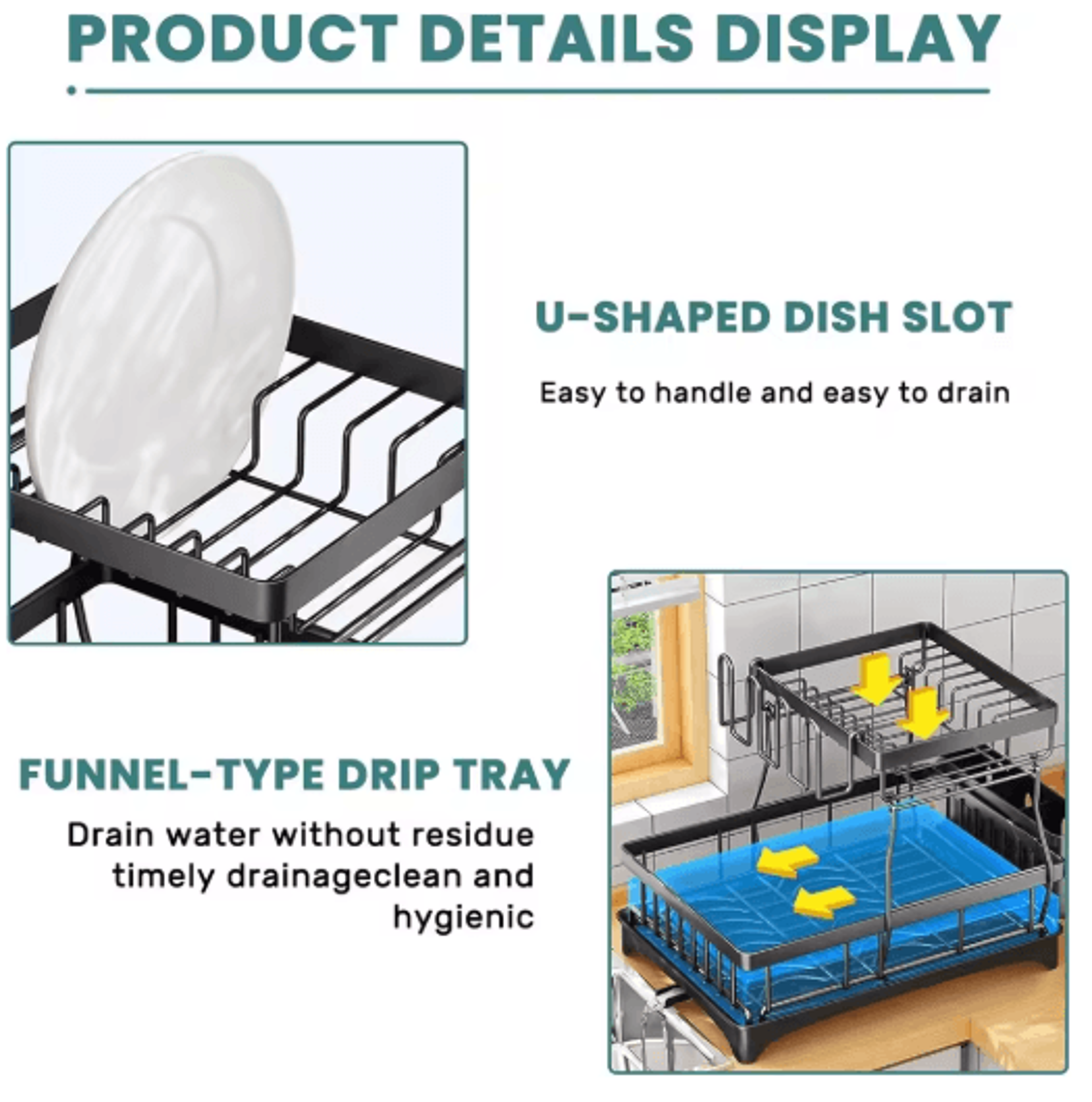 2 Tier Stainless Steel Dish Drying Rack Large Countertop Organizer With Drainer  Cutlery Holder 2