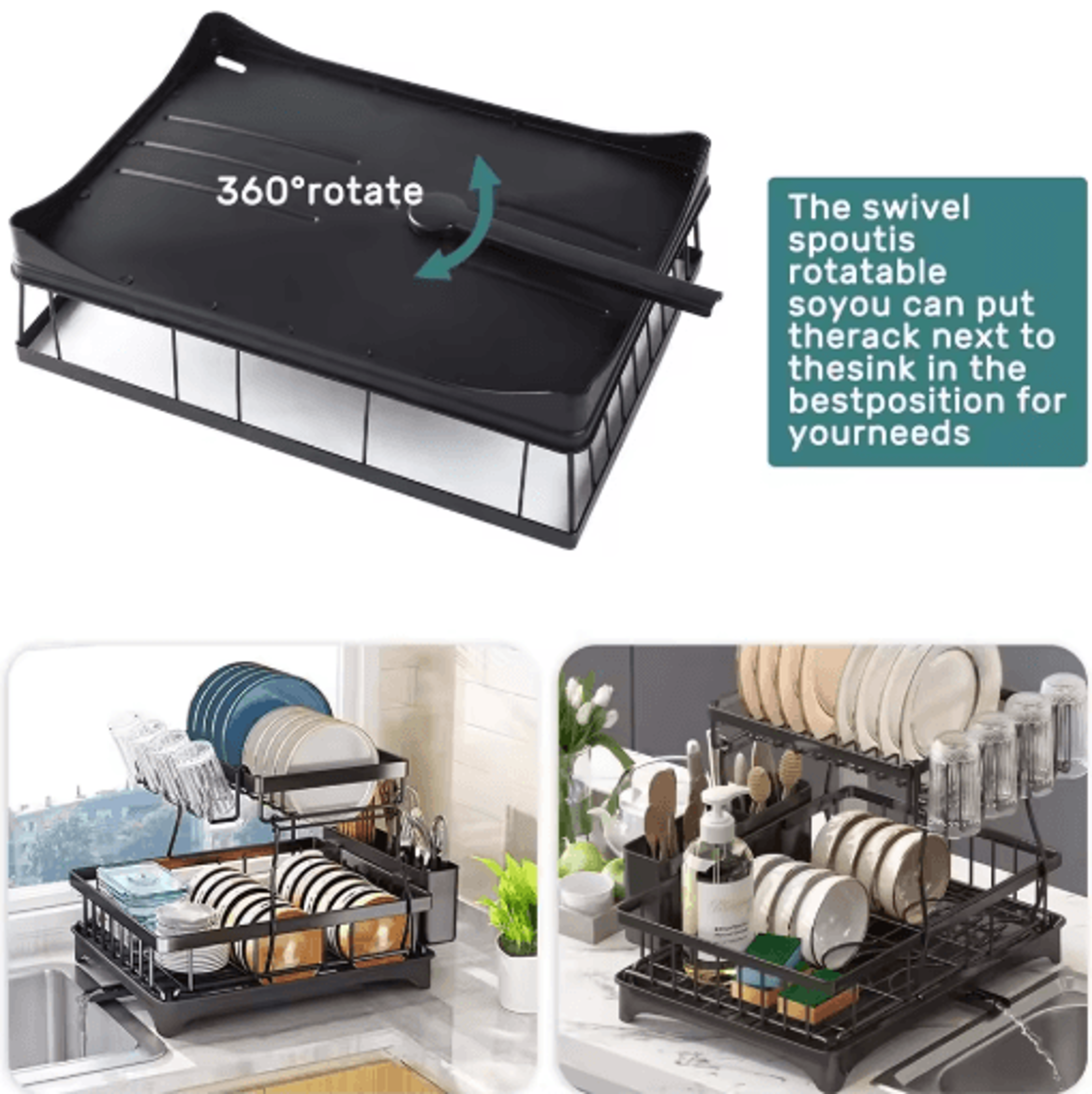 2 Tier Stainless Steel Dish Drying Rack Large Countertop Organizer With Drainer  Cutlery Holder 3