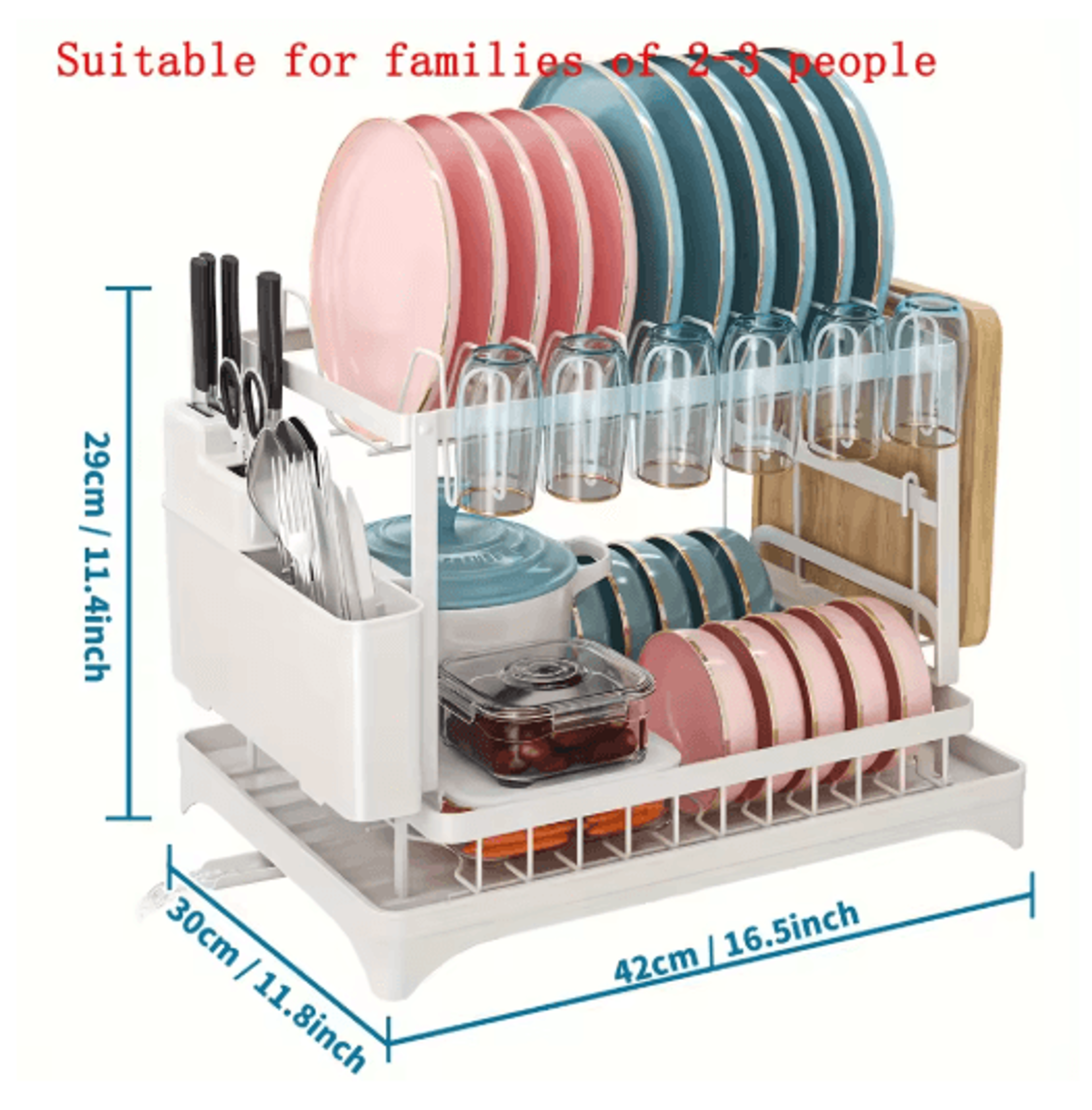 2 Tier Large Stainless Steel Dish Drying Rack With Drainboard Kitchen Counter Dish  Cup Drainer 1