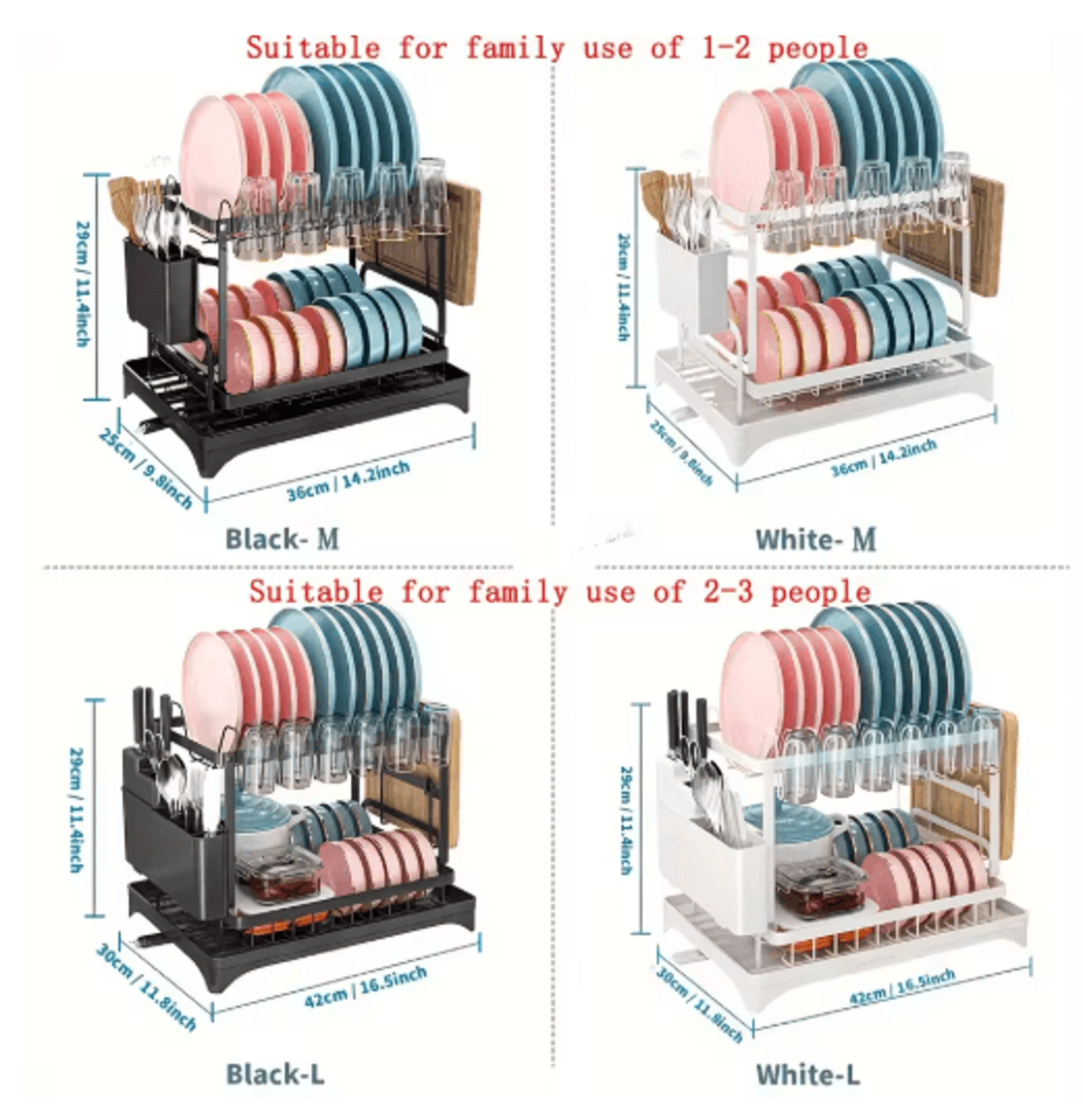 2 Tier Large Stainless Steel Dish Drying Rack With Drainboard Kitchen Counter Dish  Cup Drainer 5
