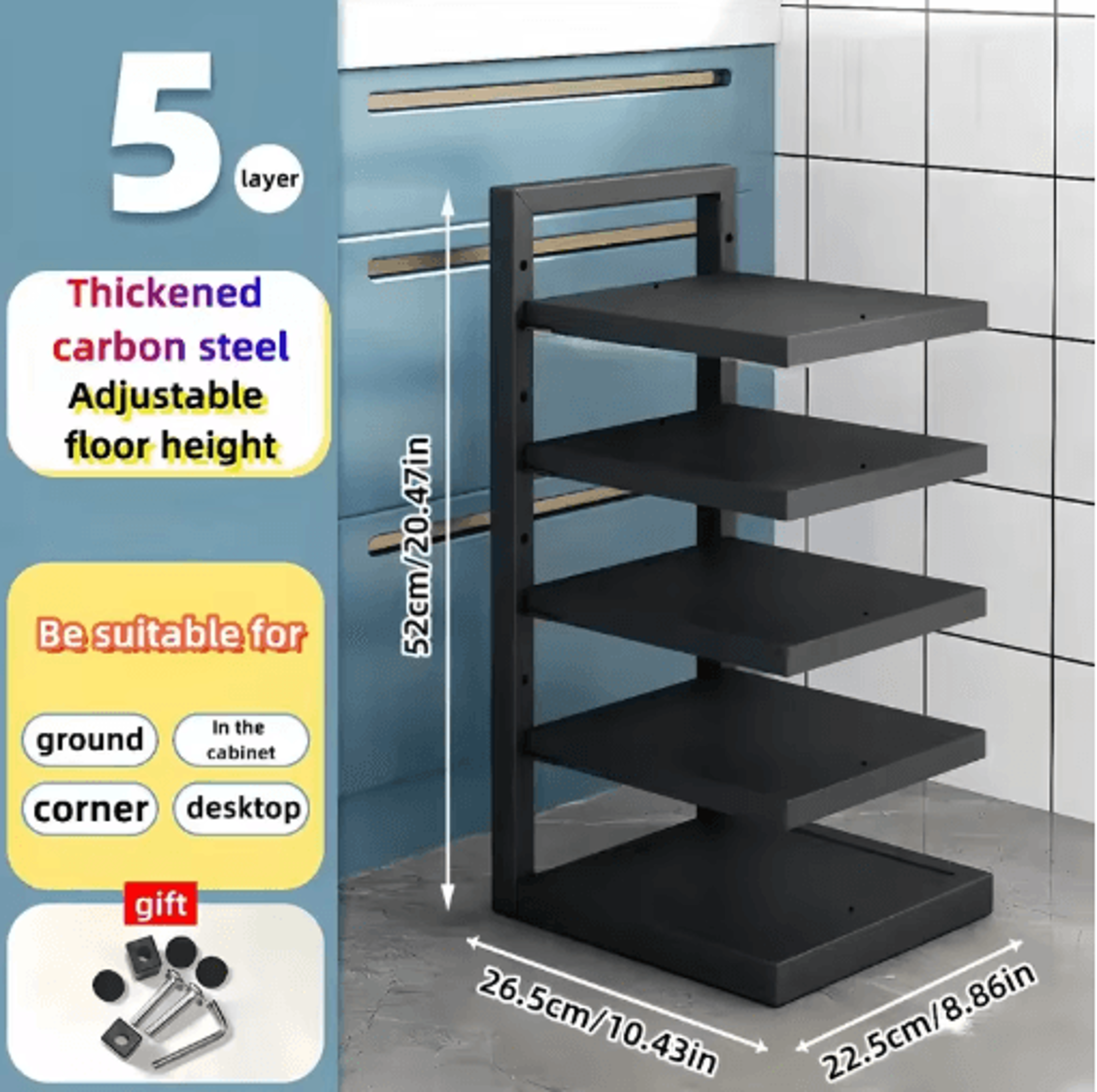 Adjustable Stainless Steel Pot Rack Organizer Multi Layer Kitchen Pot  Pan Storage Rack 5