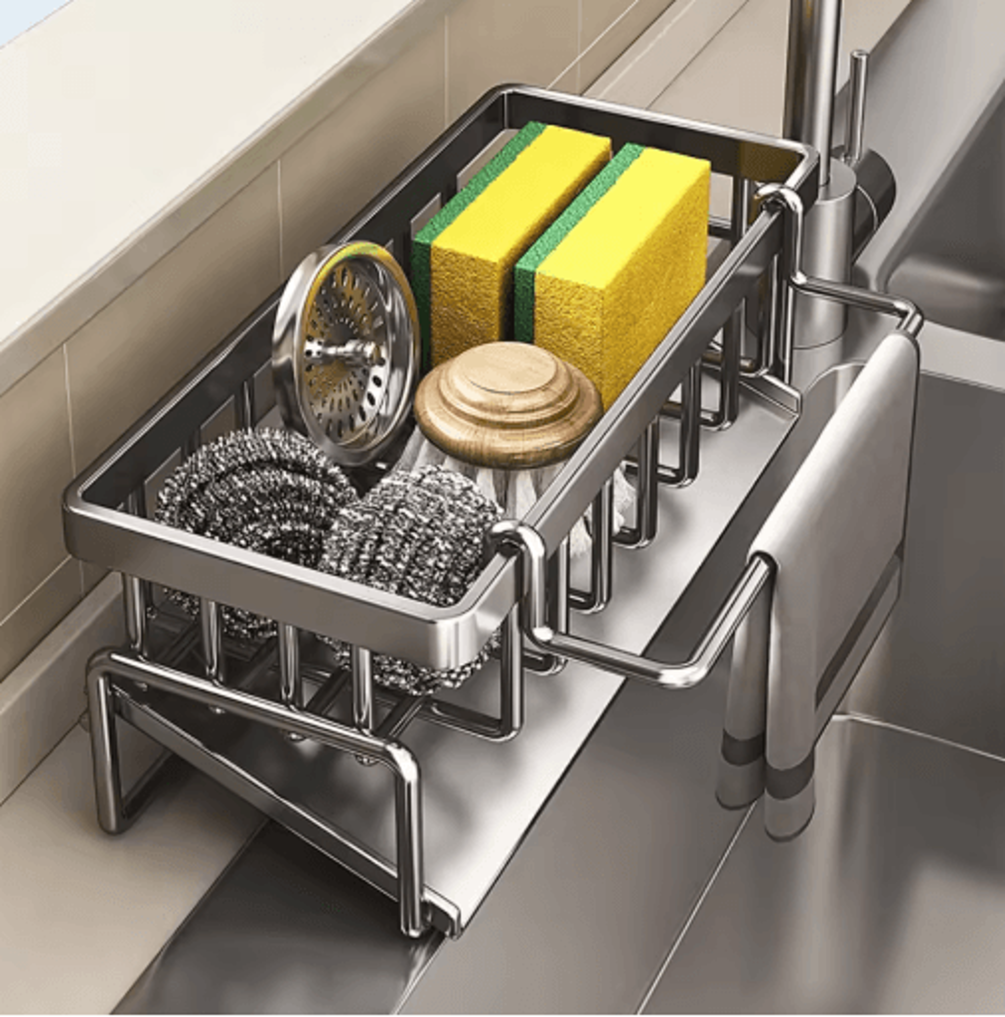 Stainless Steel Sink Organizer Multi Layer Drain Rack With Soap  Sponge Holder 7