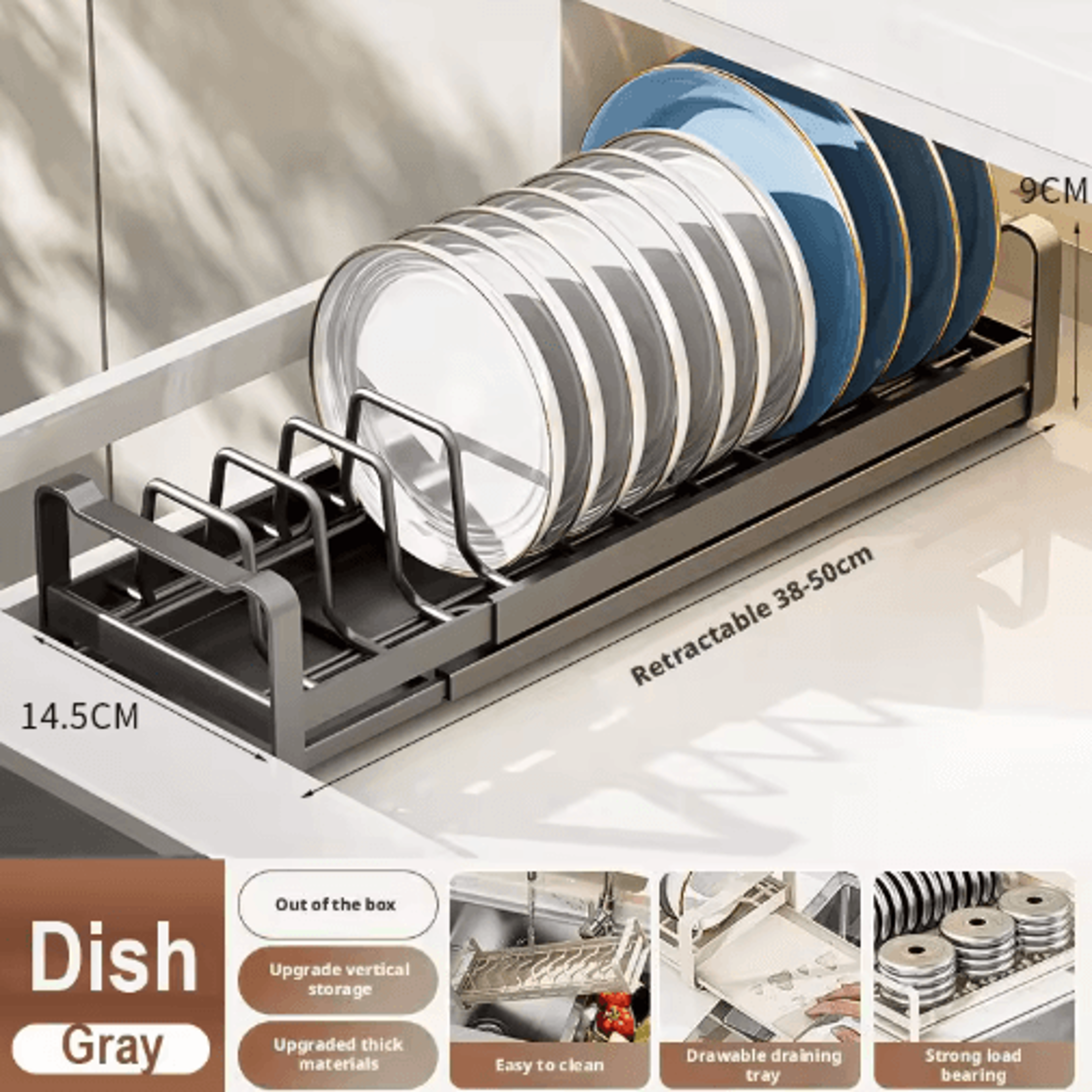 Pull Out Cabinet Dish Rack Stainless Steel Plate  Bowl Storage Drawer Organizer 13