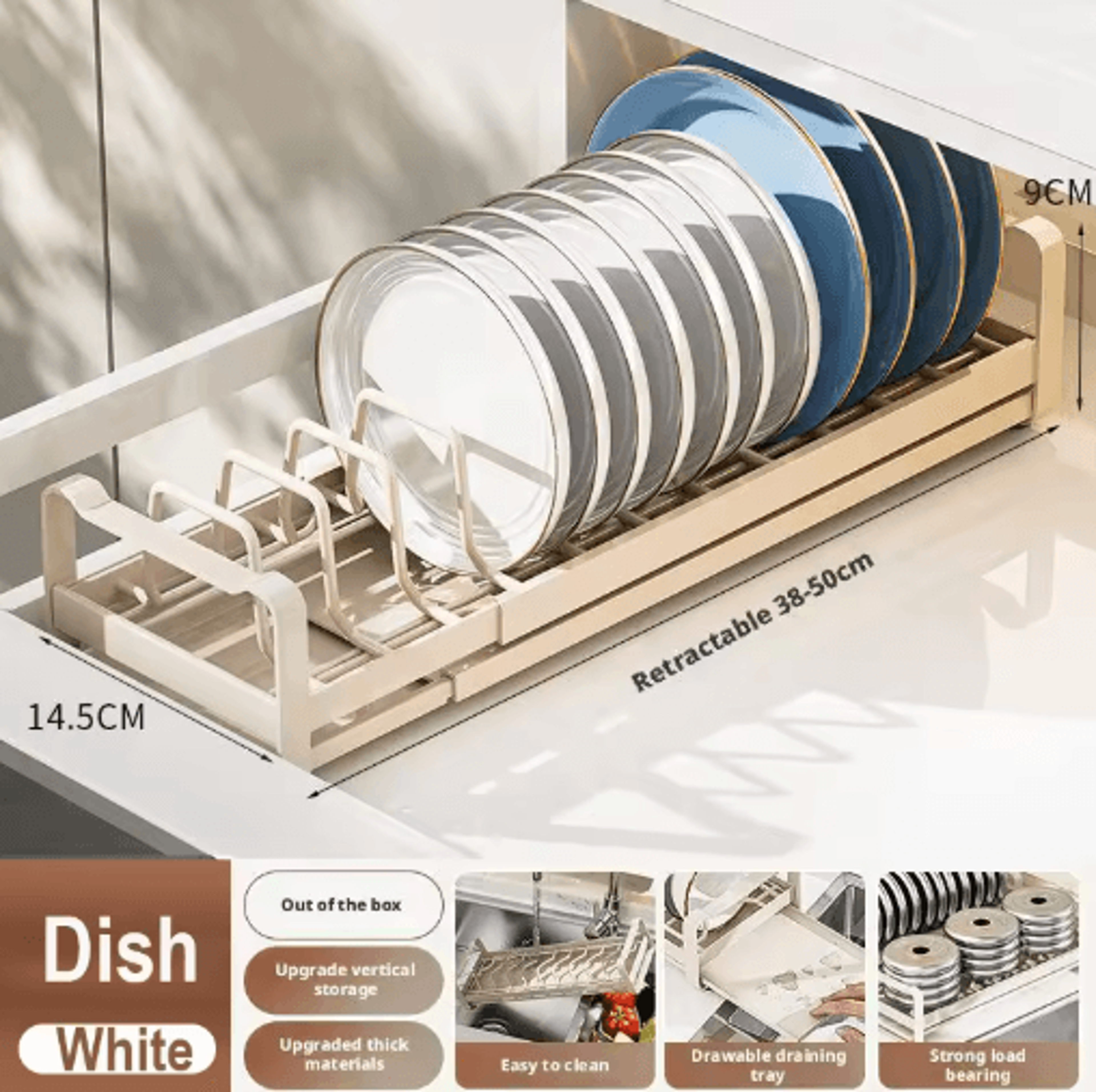 Pull Out Cabinet Dish Rack Stainless Steel Plate  Bowl Storage Drawer Organizer 15