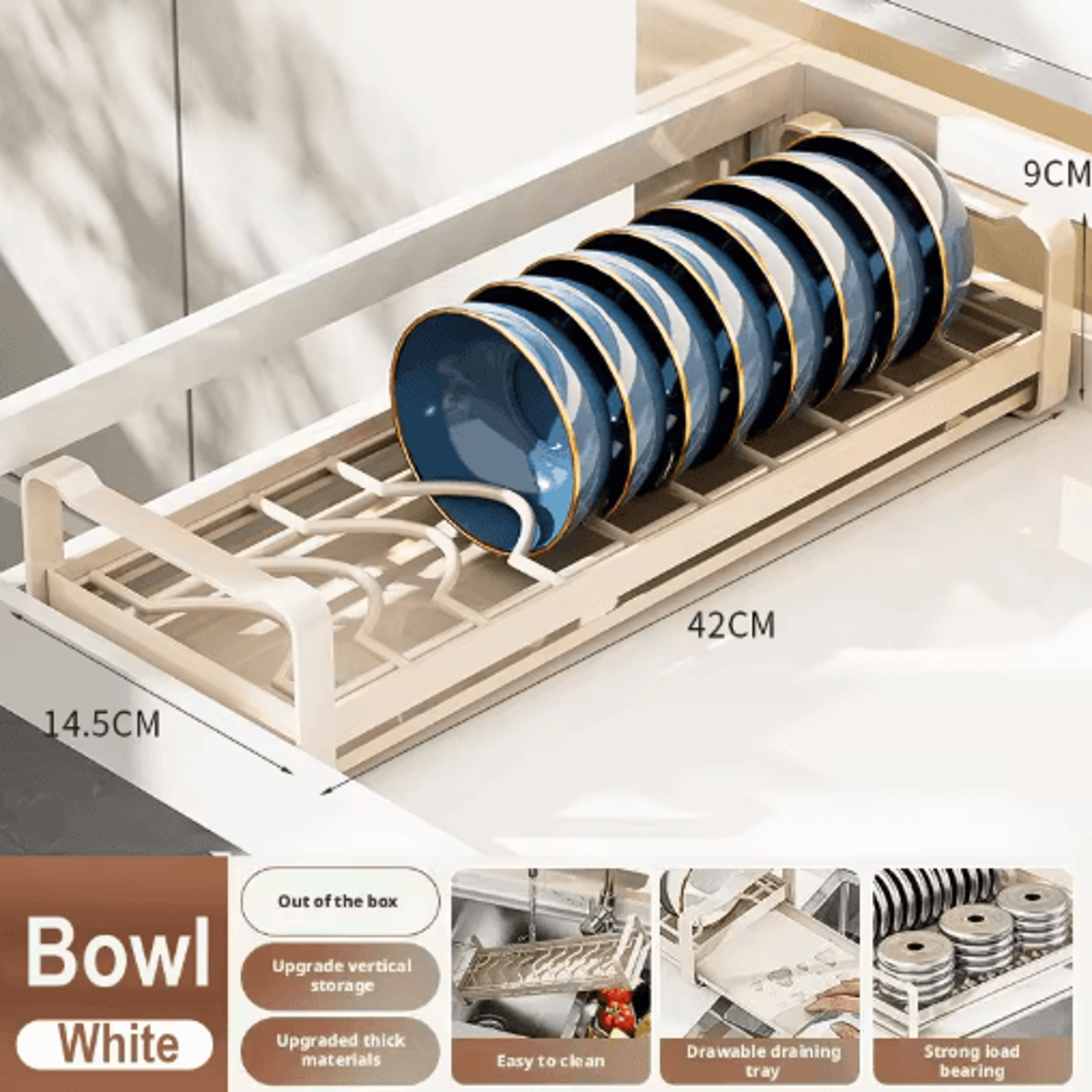 Pull Out Cabinet Dish Rack Stainless Steel Plate  Bowl Storage Drawer Organizer 16
