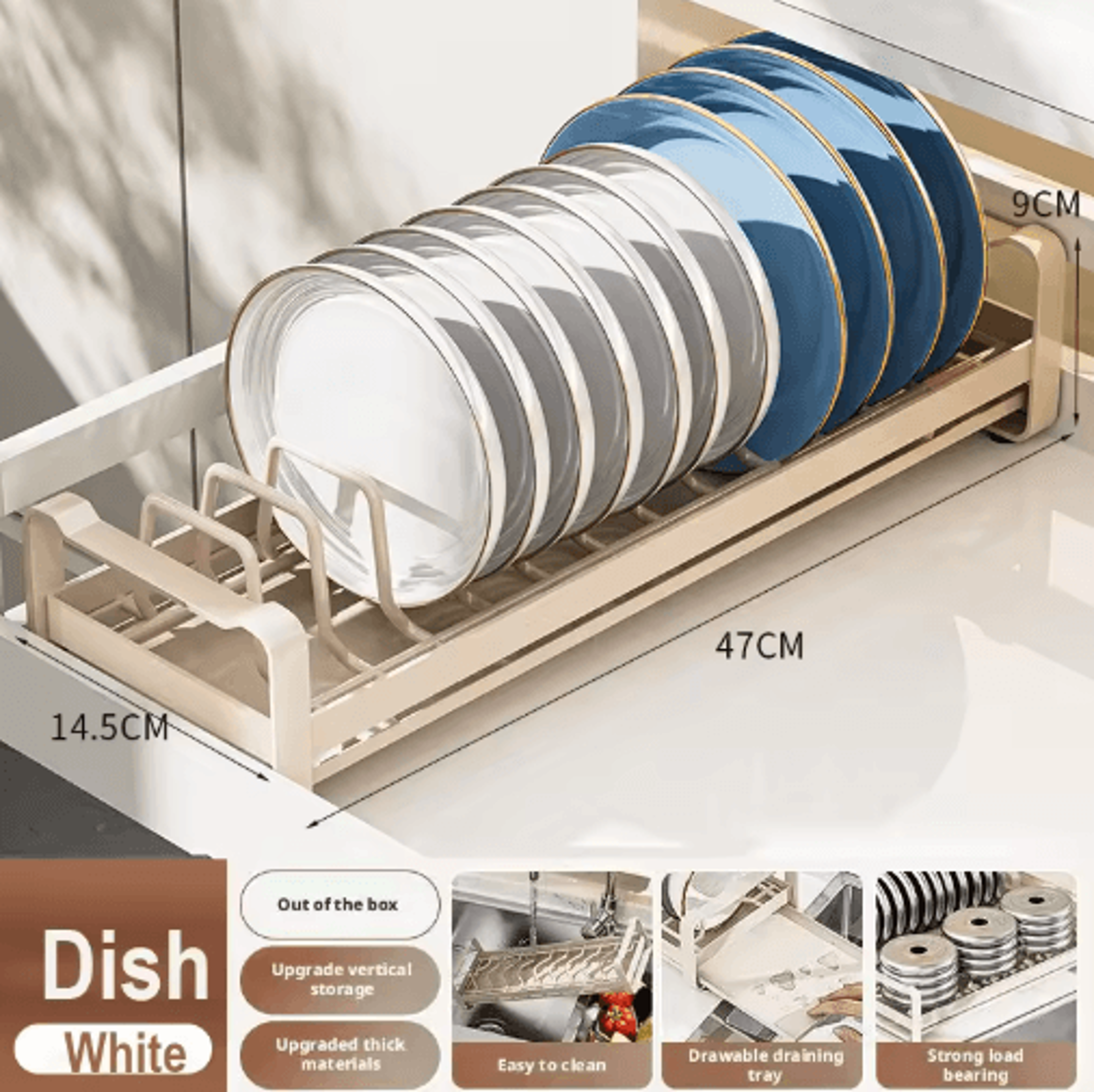 Pull Out Cabinet Dish Rack Stainless Steel Plate  Bowl Storage Drawer Organizer 9