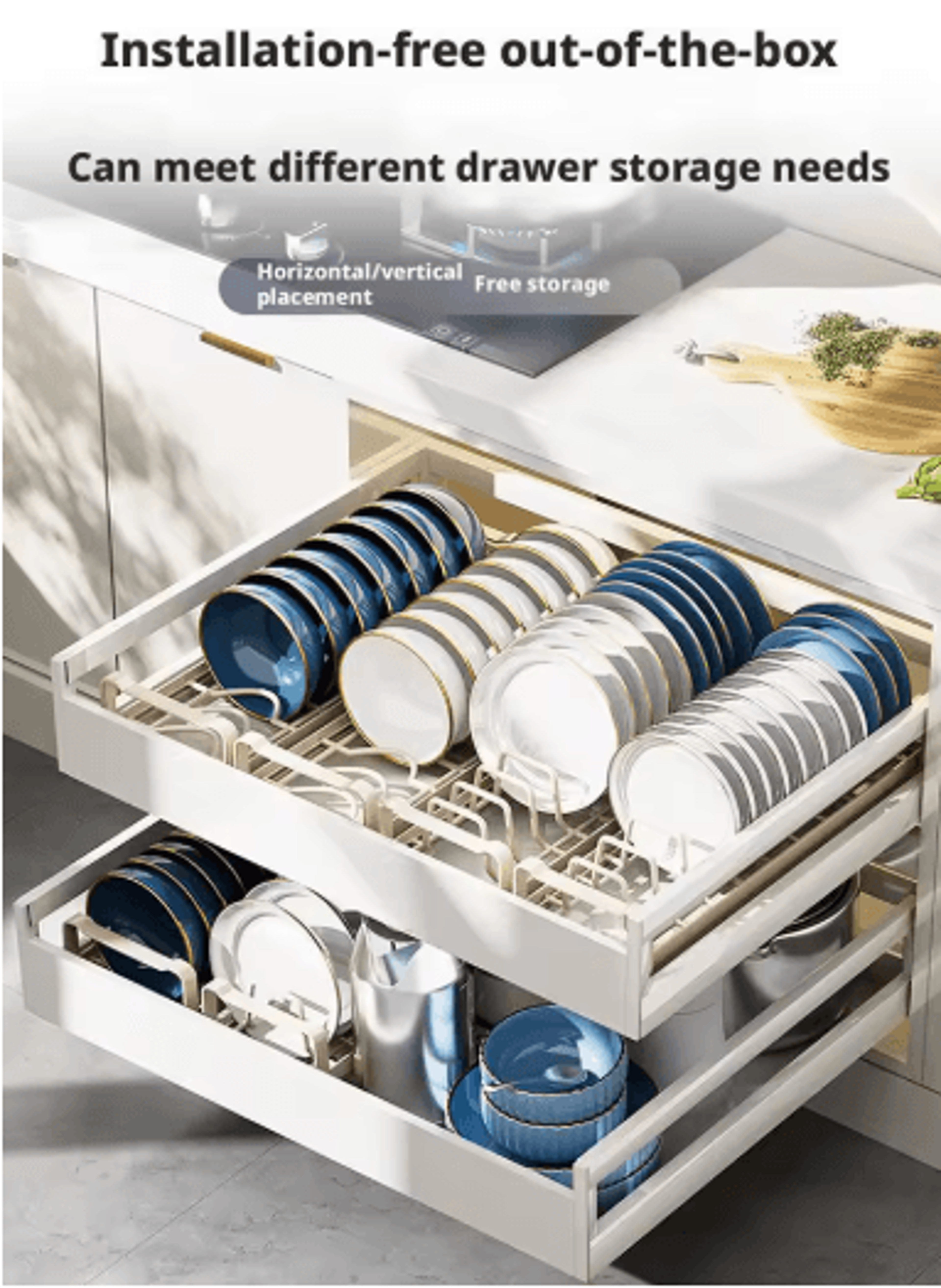 Pull Out Cabinet Dish Rack Stainless Steel Plate  Bowl Storage Drawer Organizer 17