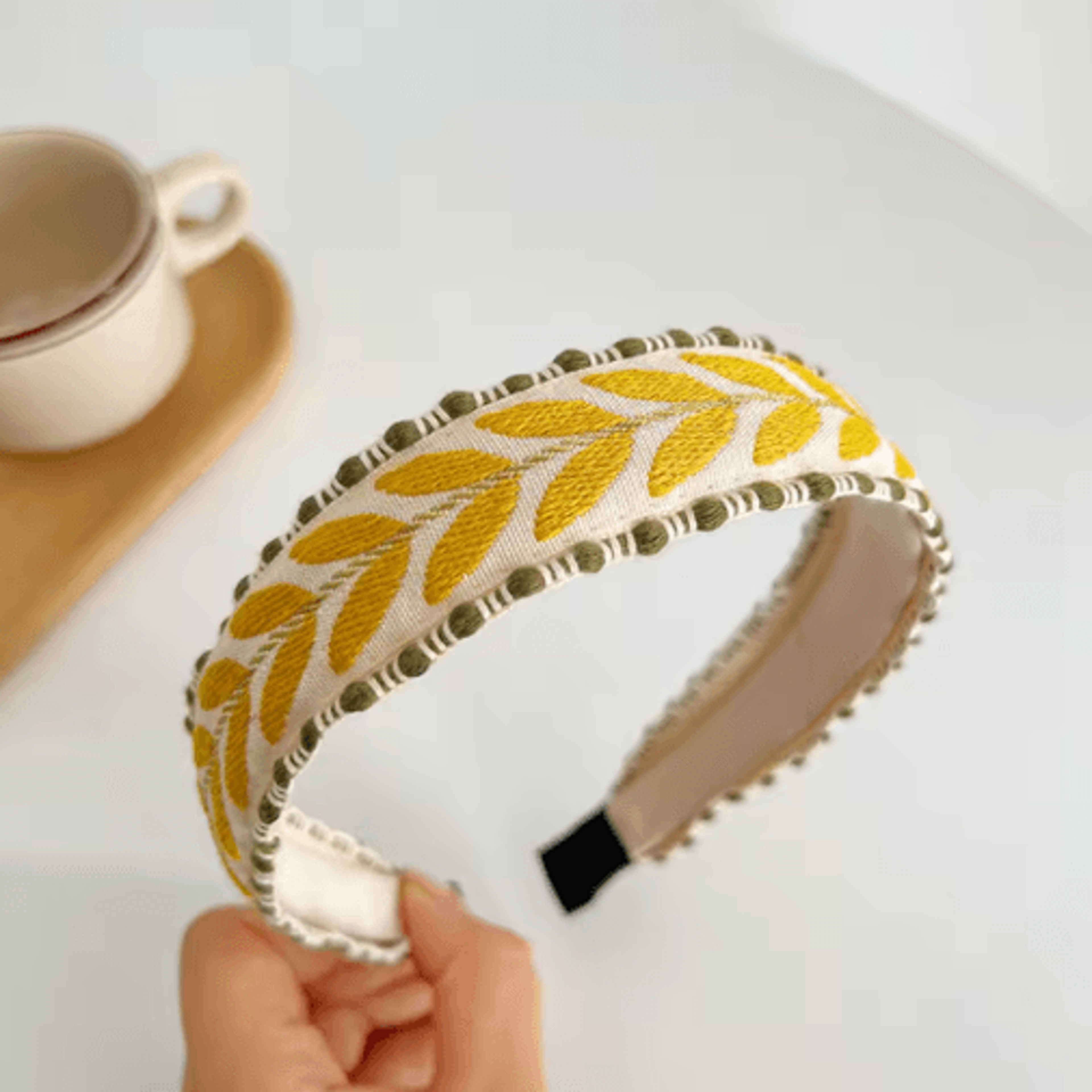 PROLY Boho Embroidered Headband For Women  Leaf Design Spring Turban 5