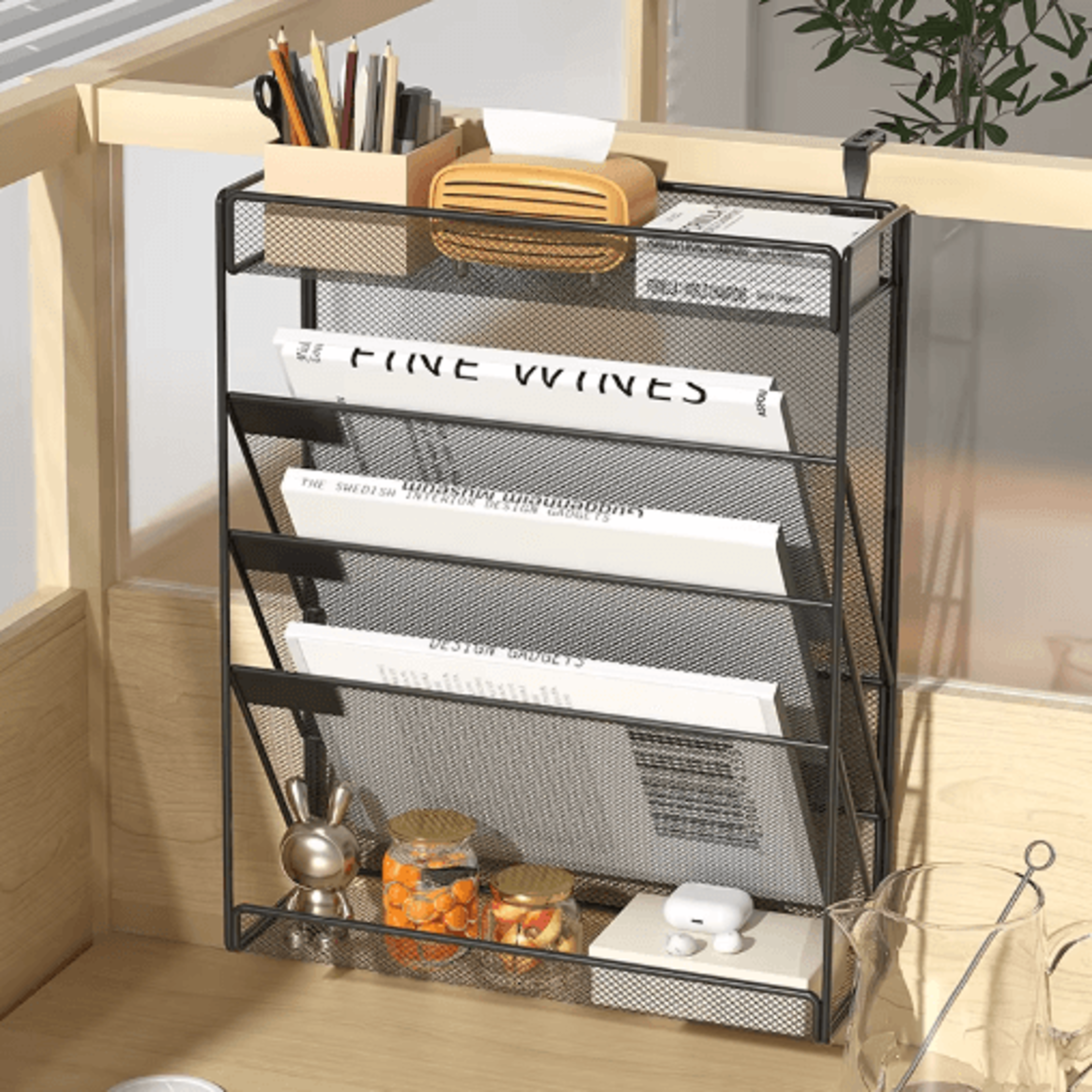 5Tier Mesh Desk File Organizer Rack With Wall Mount Option 0