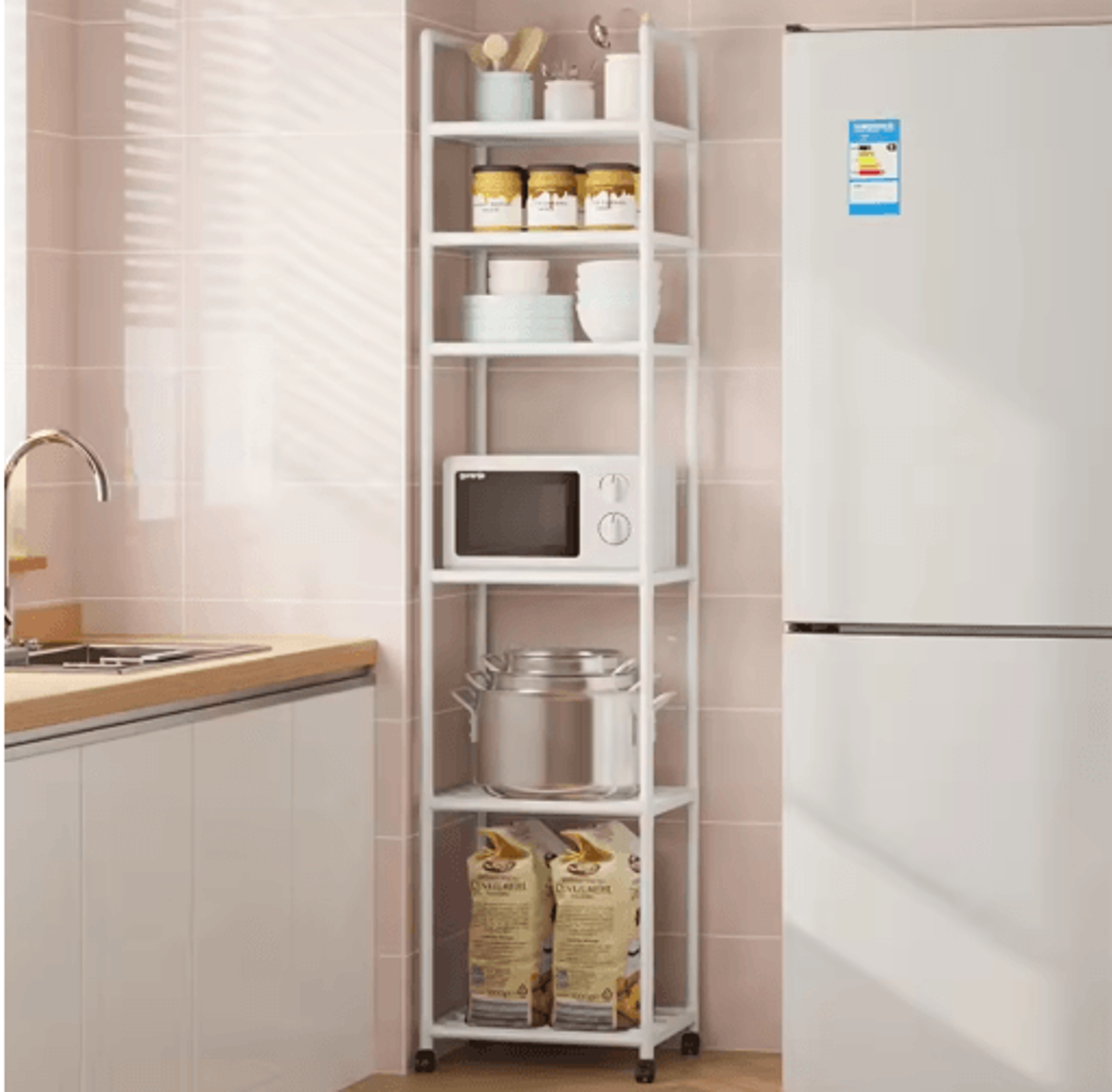 MultiLayer Floor Standing Kitchen Rack With Microwave Storage Shelf 17