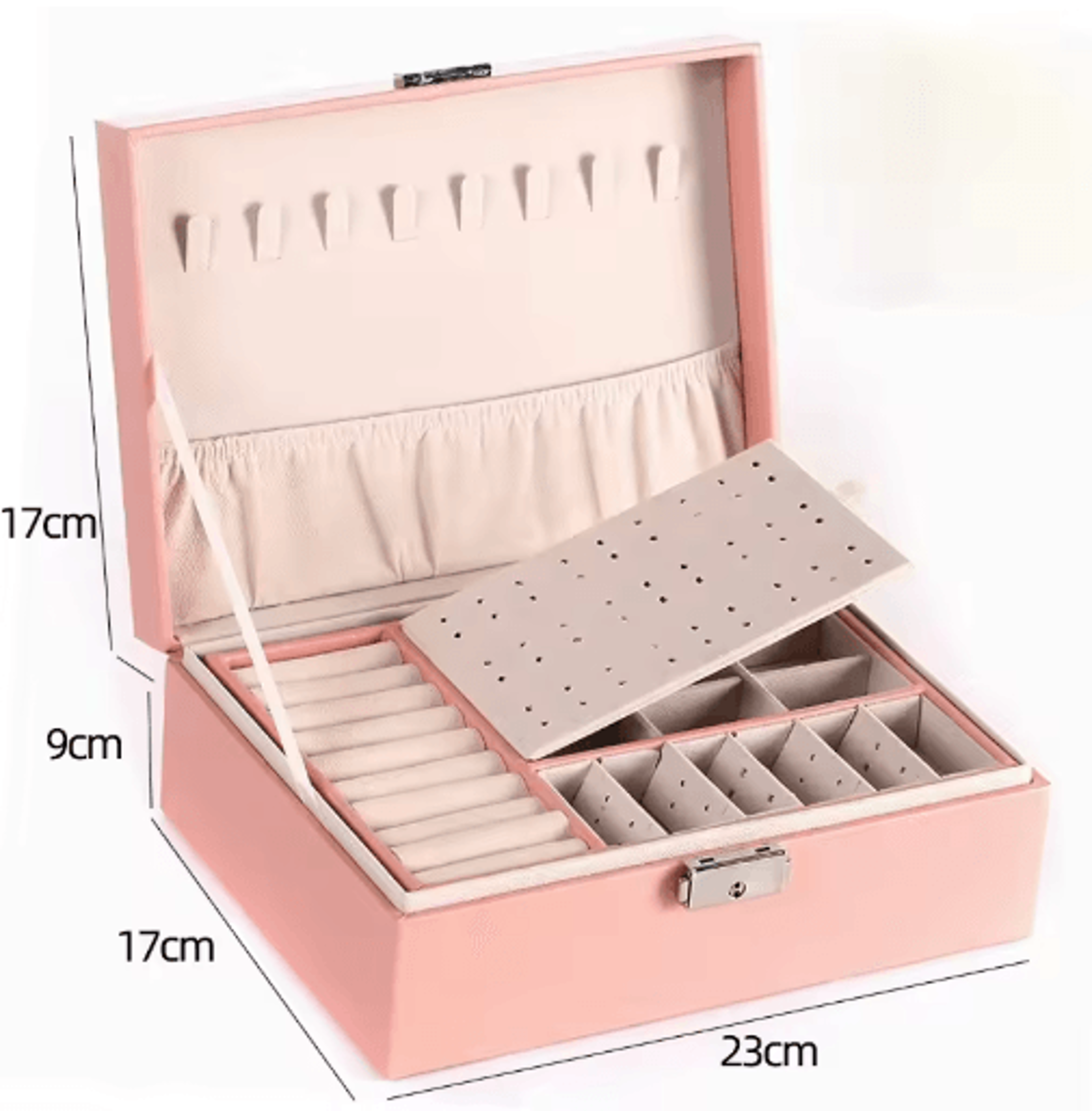 DoubleLayer Wooden Jewelry Box With PU Leather Organizer  Ring Storage 2