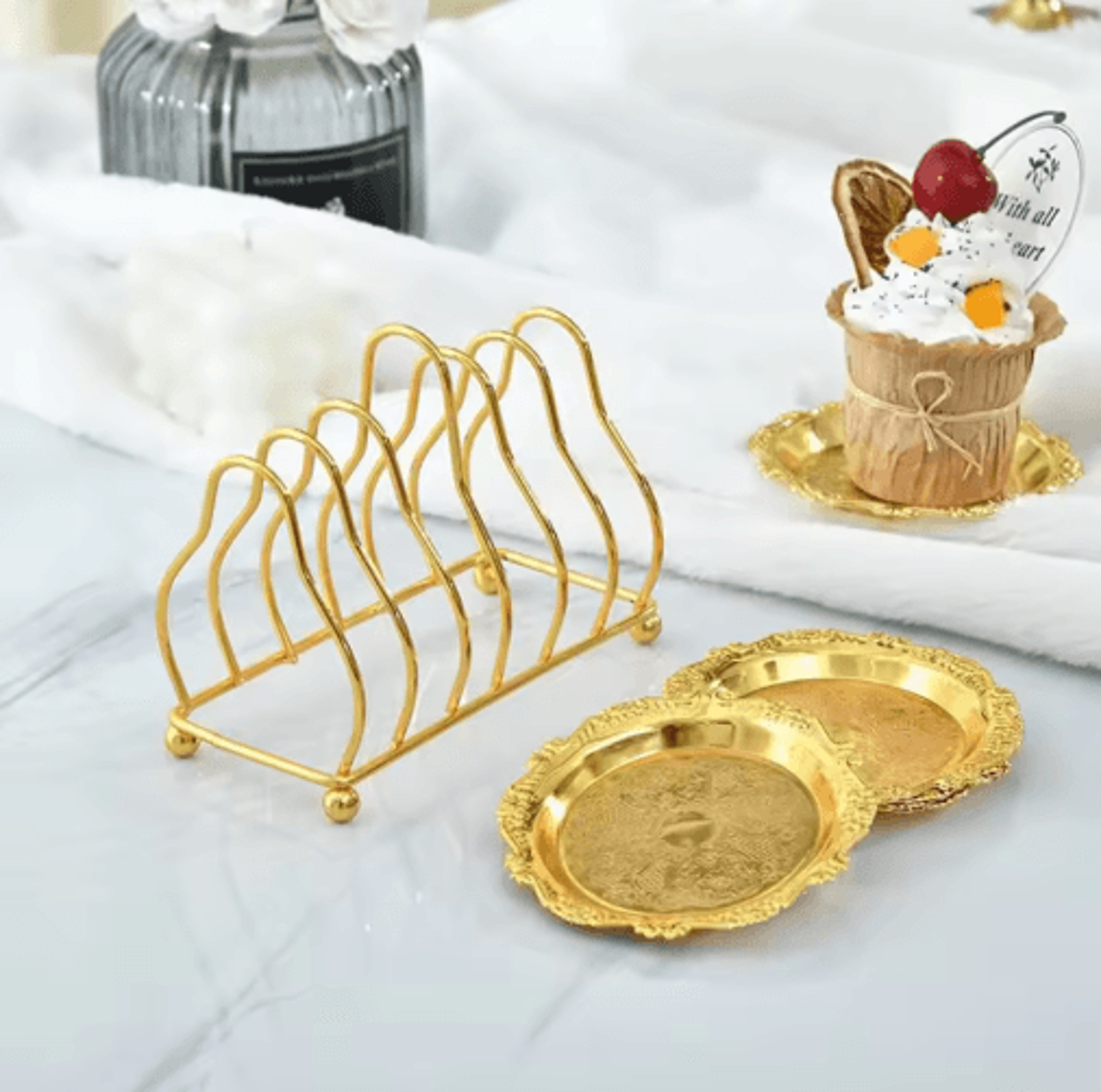 Small Gold  Silver Iron Triangular Dish Draining Shelf 6