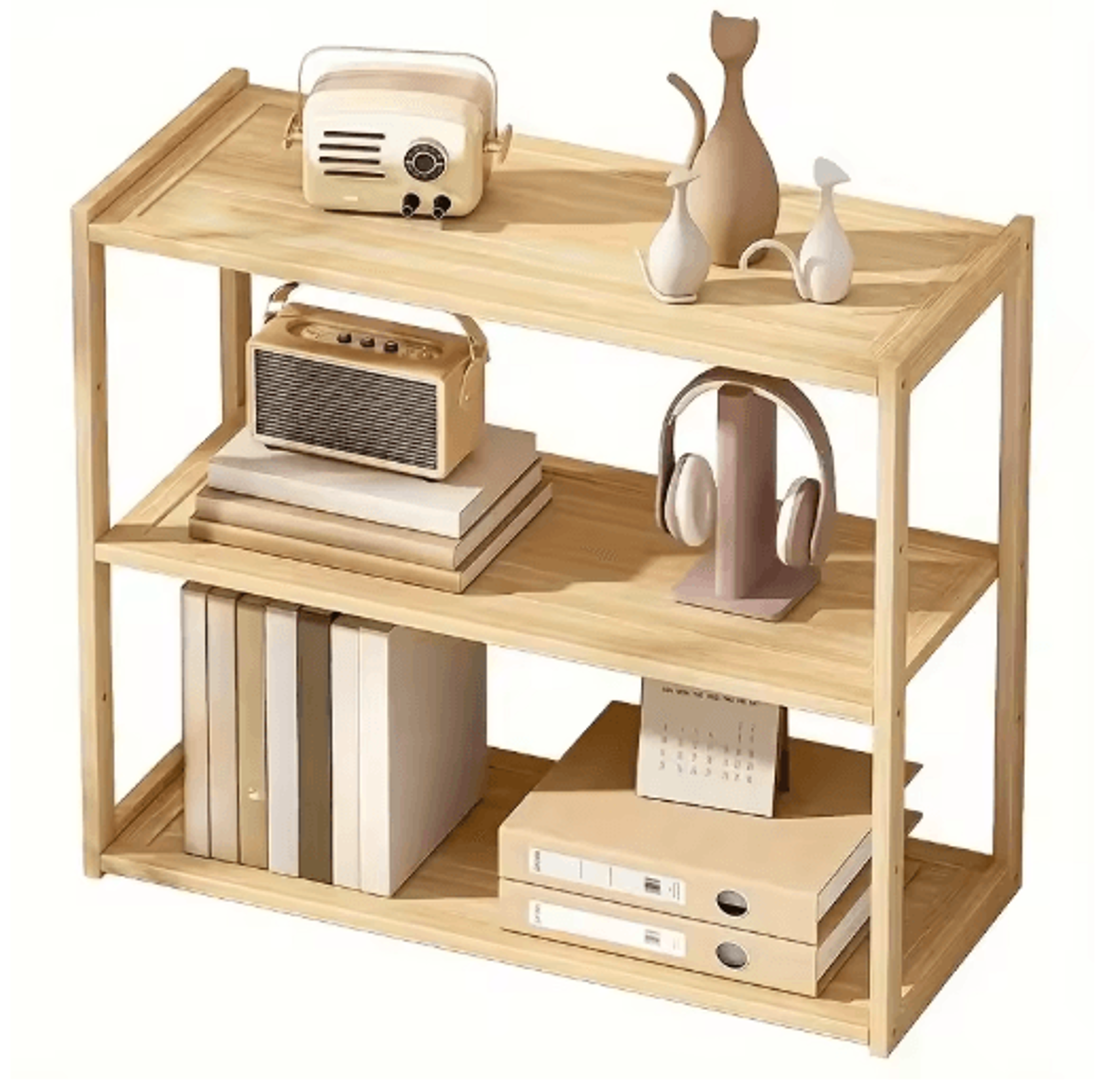 NaturalStack Wooden 3Tier Desktop Storage Rack For Office  School 3