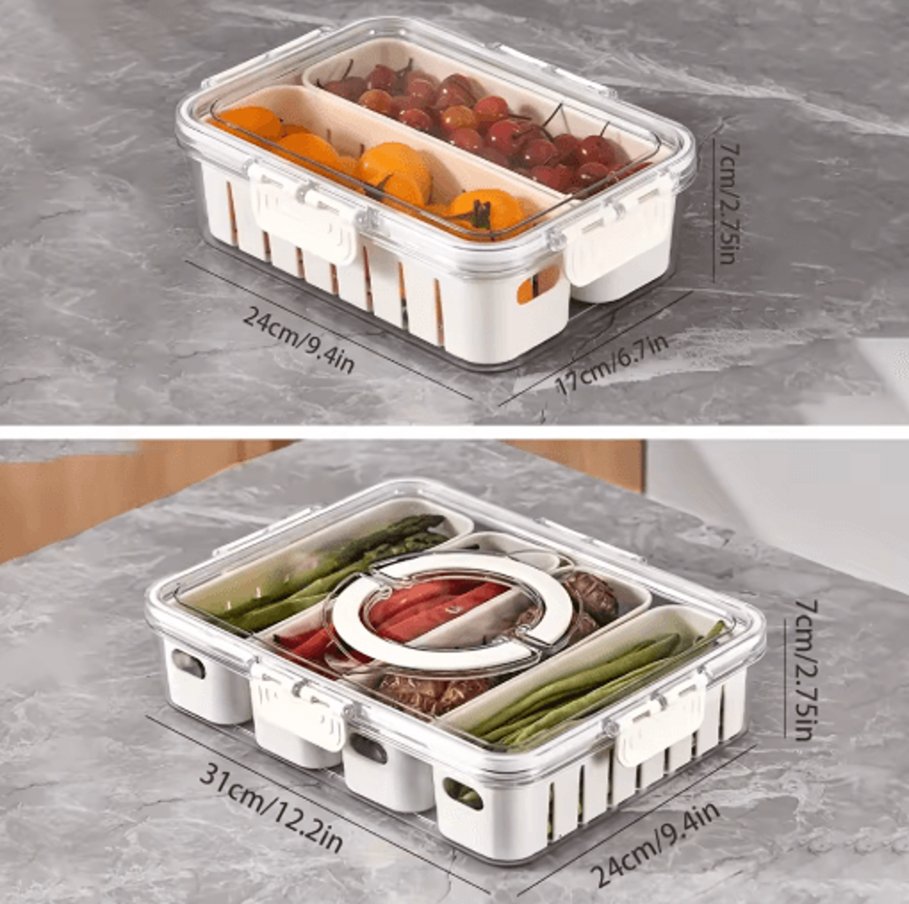 Portable Snack Tray With Handle And Divided Veggie Serving Container 3
