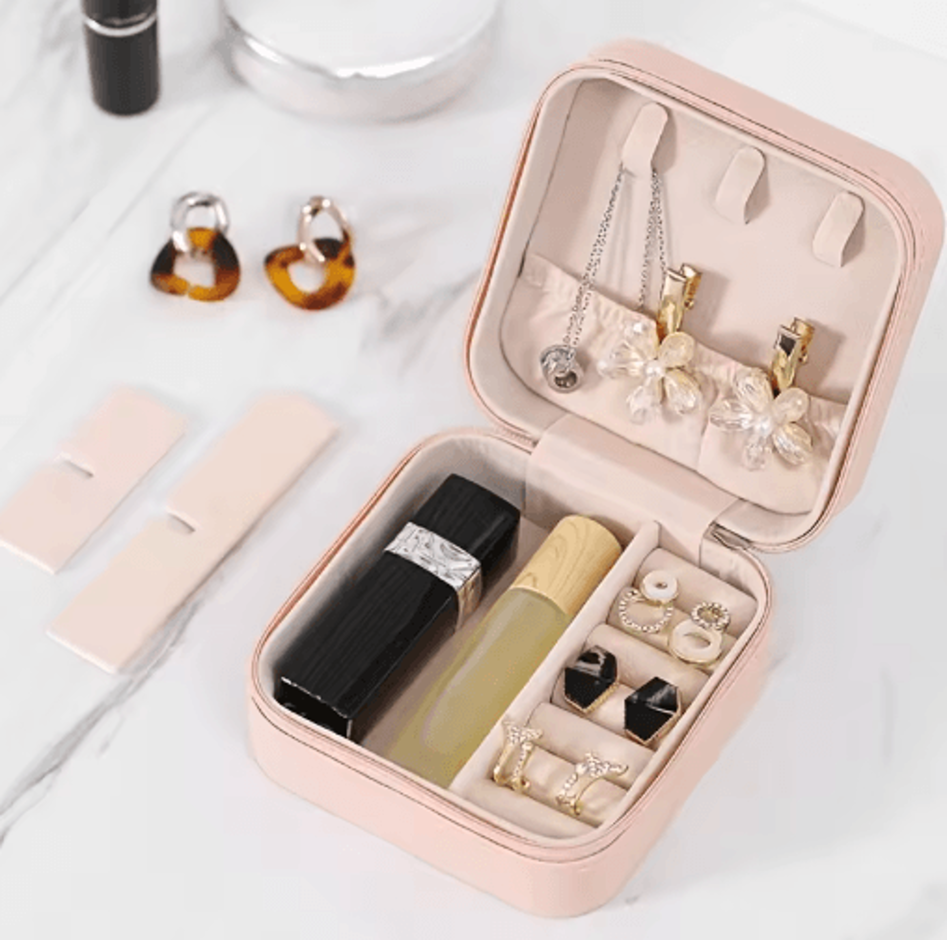 6 Piece Mini Jewelry Box Set In Pink Synthetic Leather For Travel And Daily Storage 6