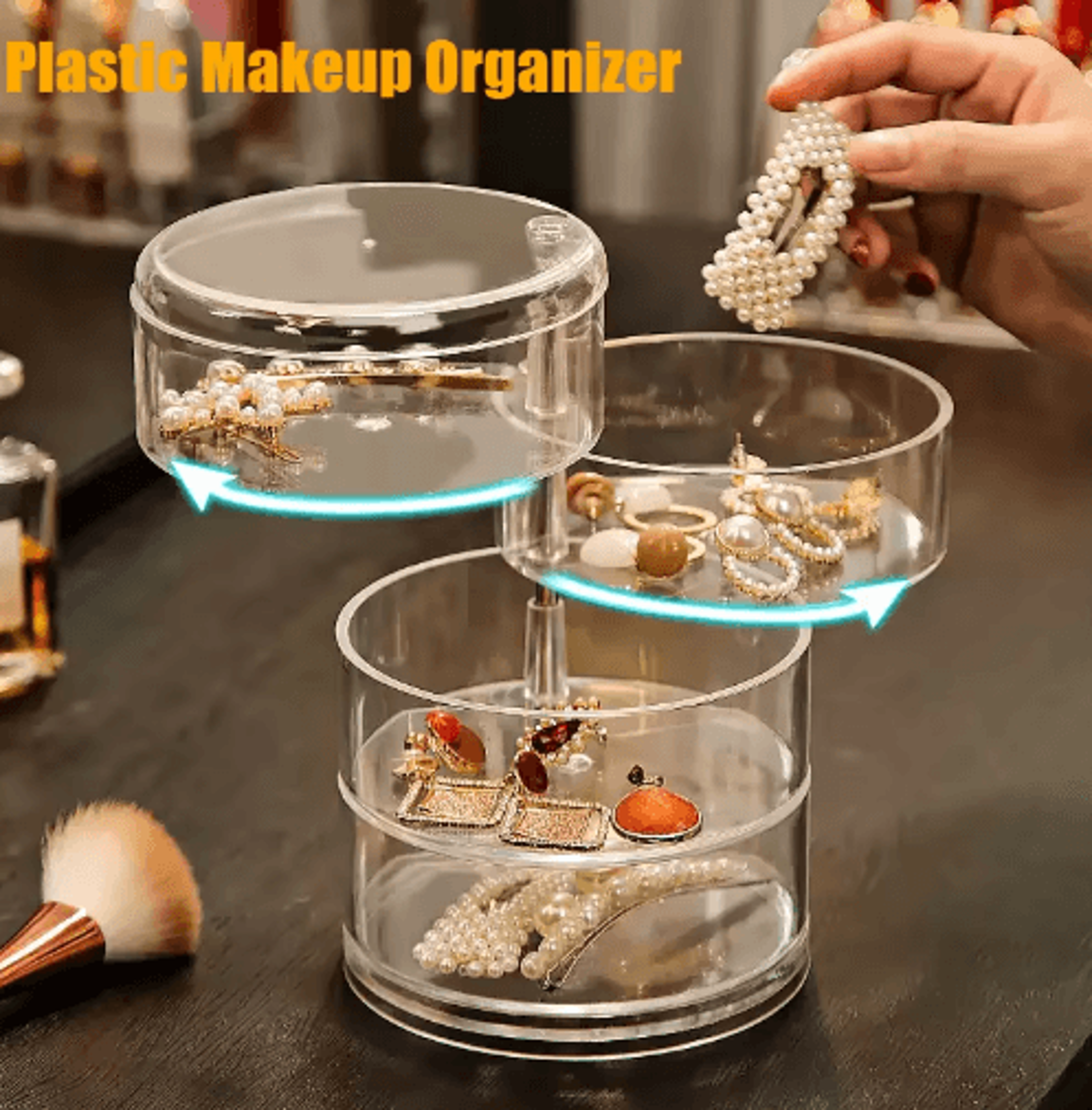 Rotating Jewelry Storage Box With Cover And Multi Layer Organizer 0