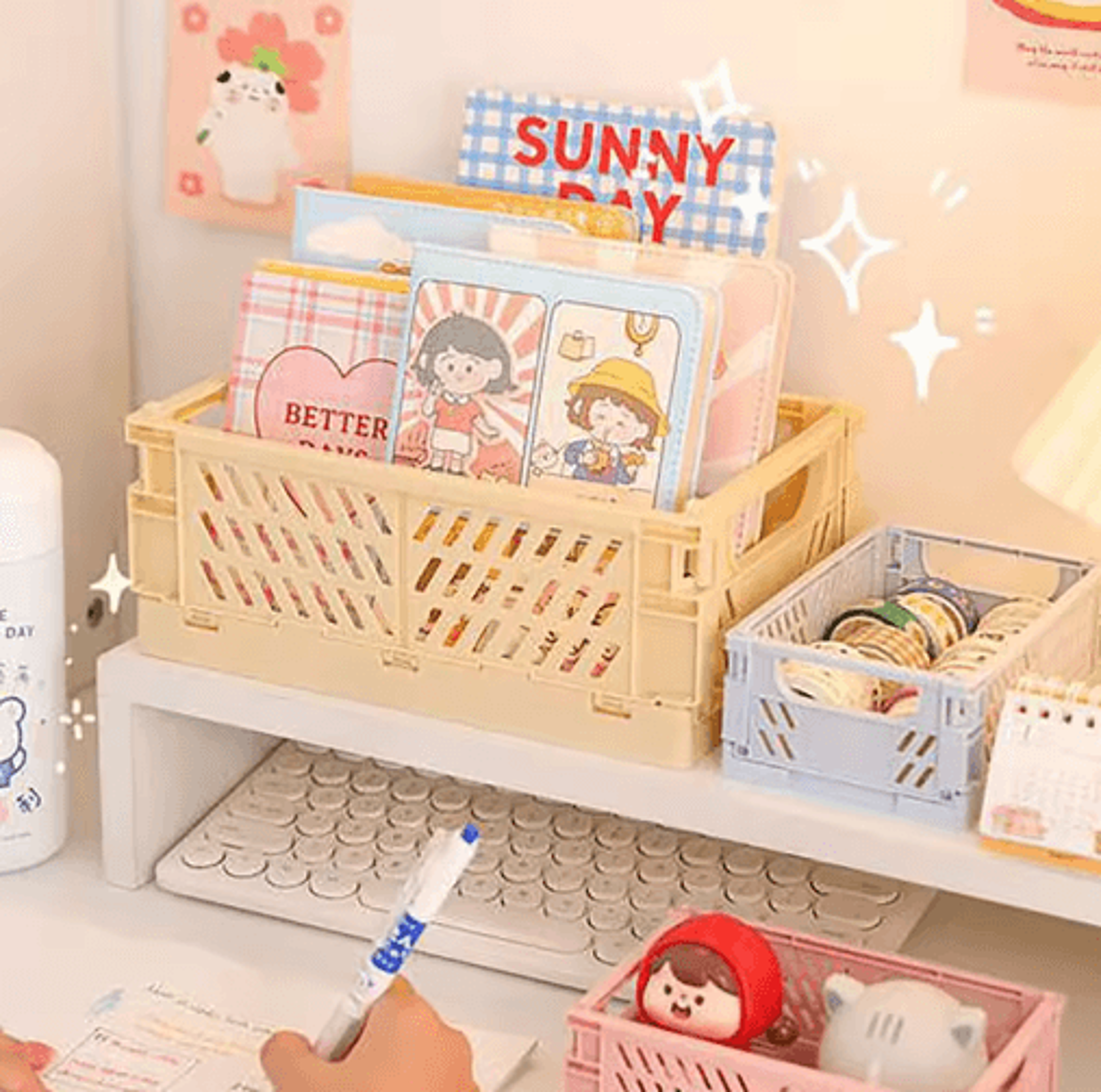 Collapsible Plastic Folding Storage Crate For Desktop And Home Organization 0