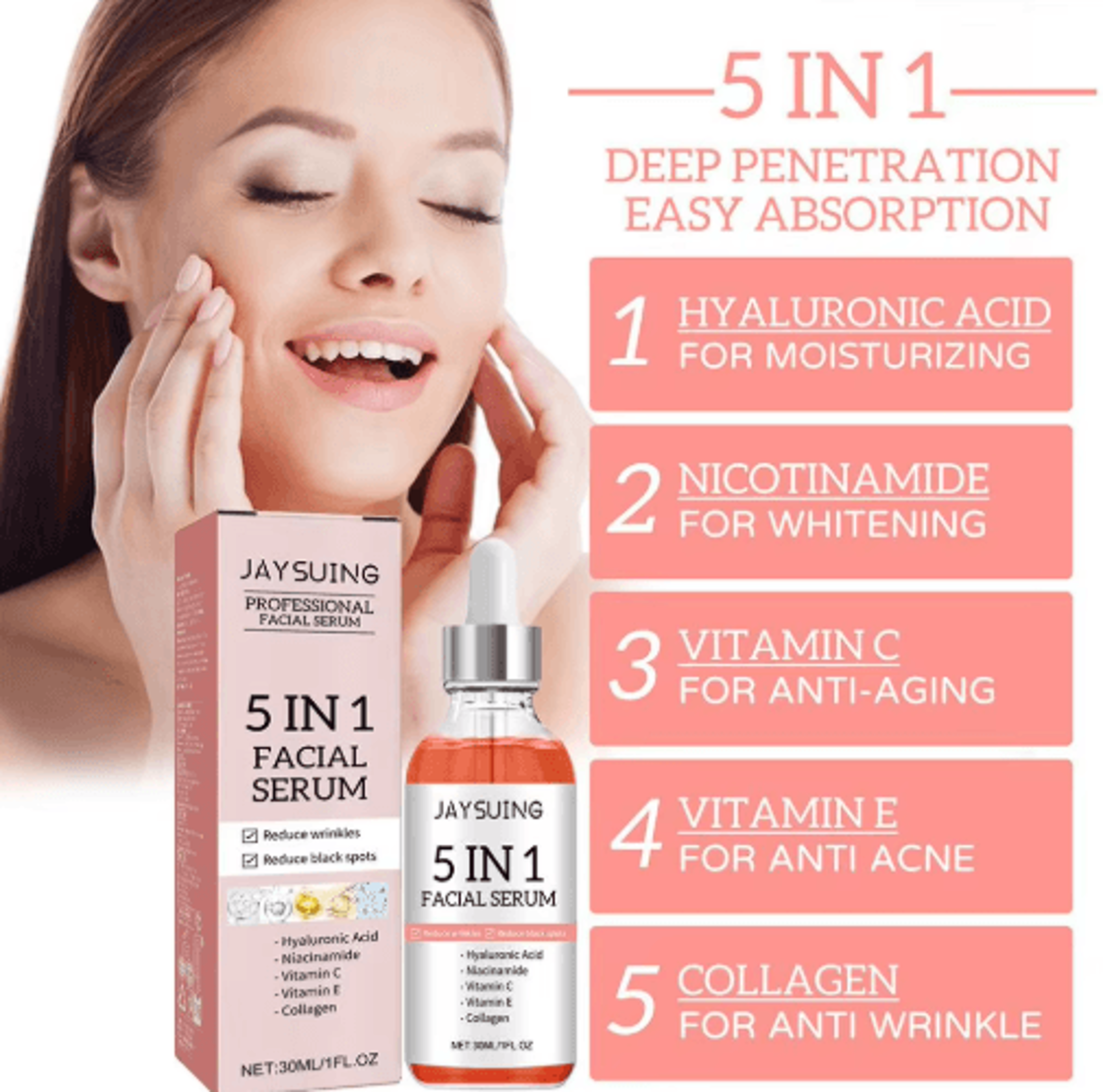 5in1 Vitamin C Hyaluronic Acid Face Serum Firming  Pore Refining Skin Care 5
