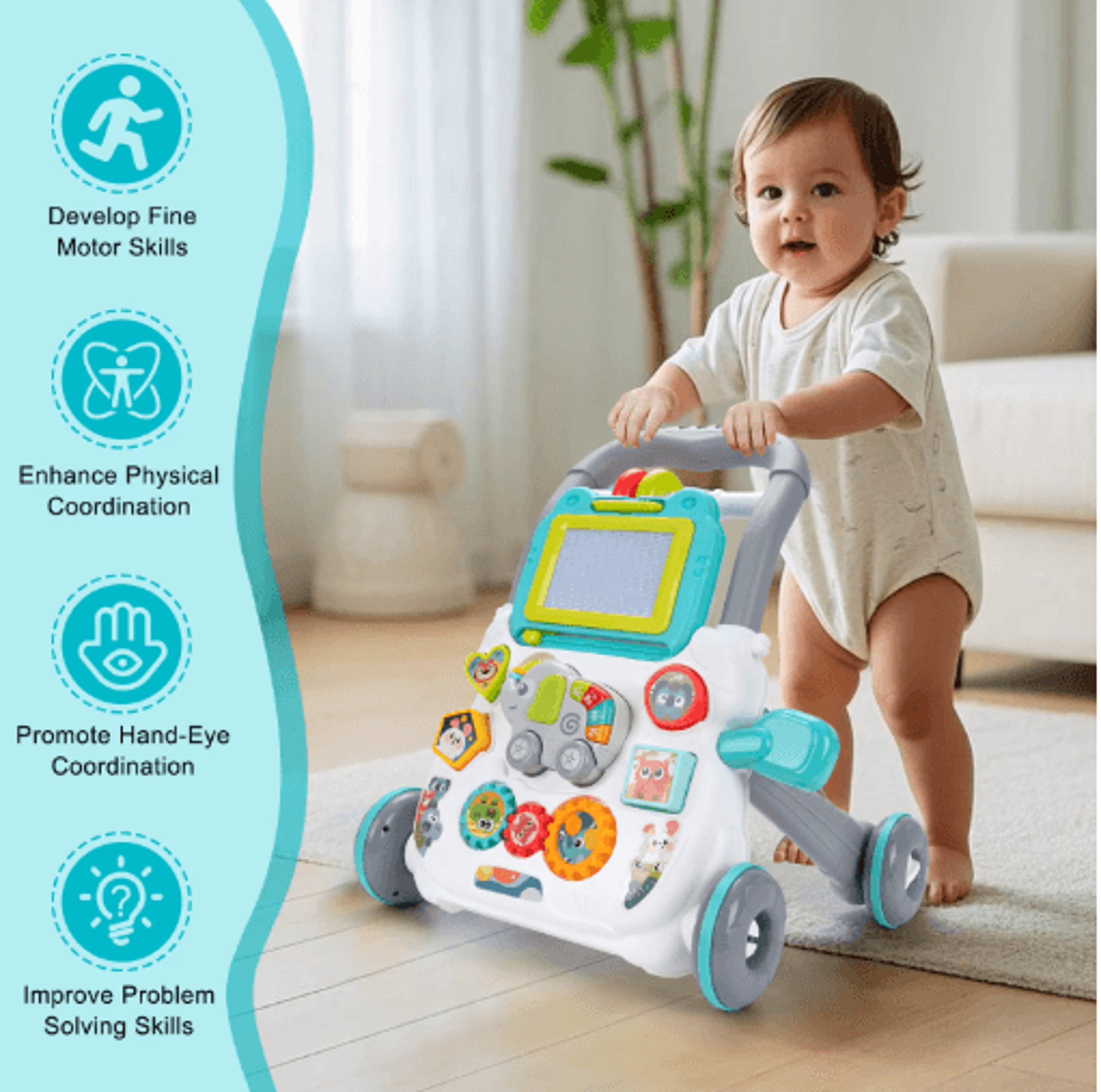Baby Cartoon Musical Activity Walker Multifunction Learning Walker With Drawing Board 8