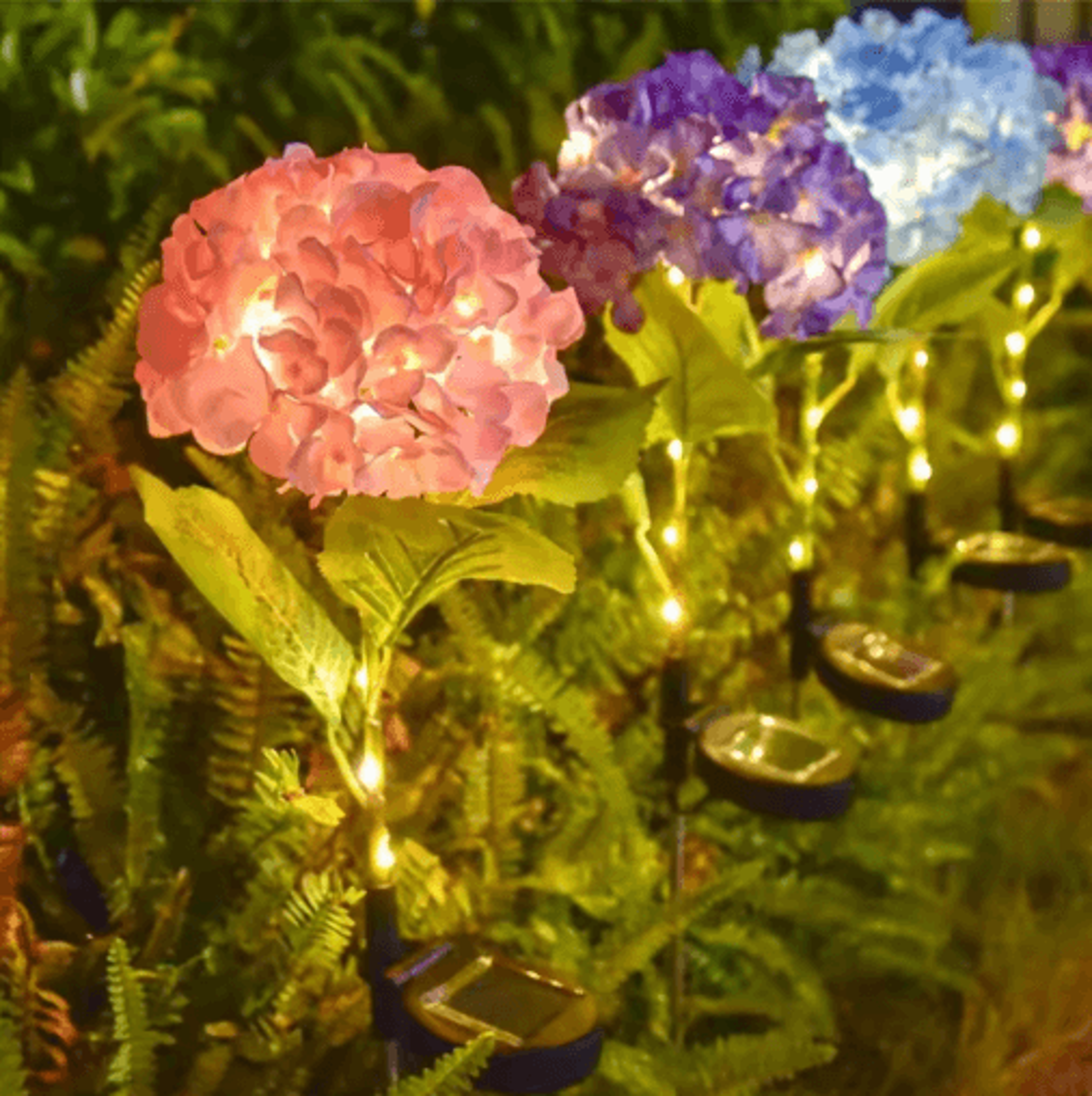 Solar Hydrangea Garden Lights Waterproof LED Flower Stake Pathway Decor 0