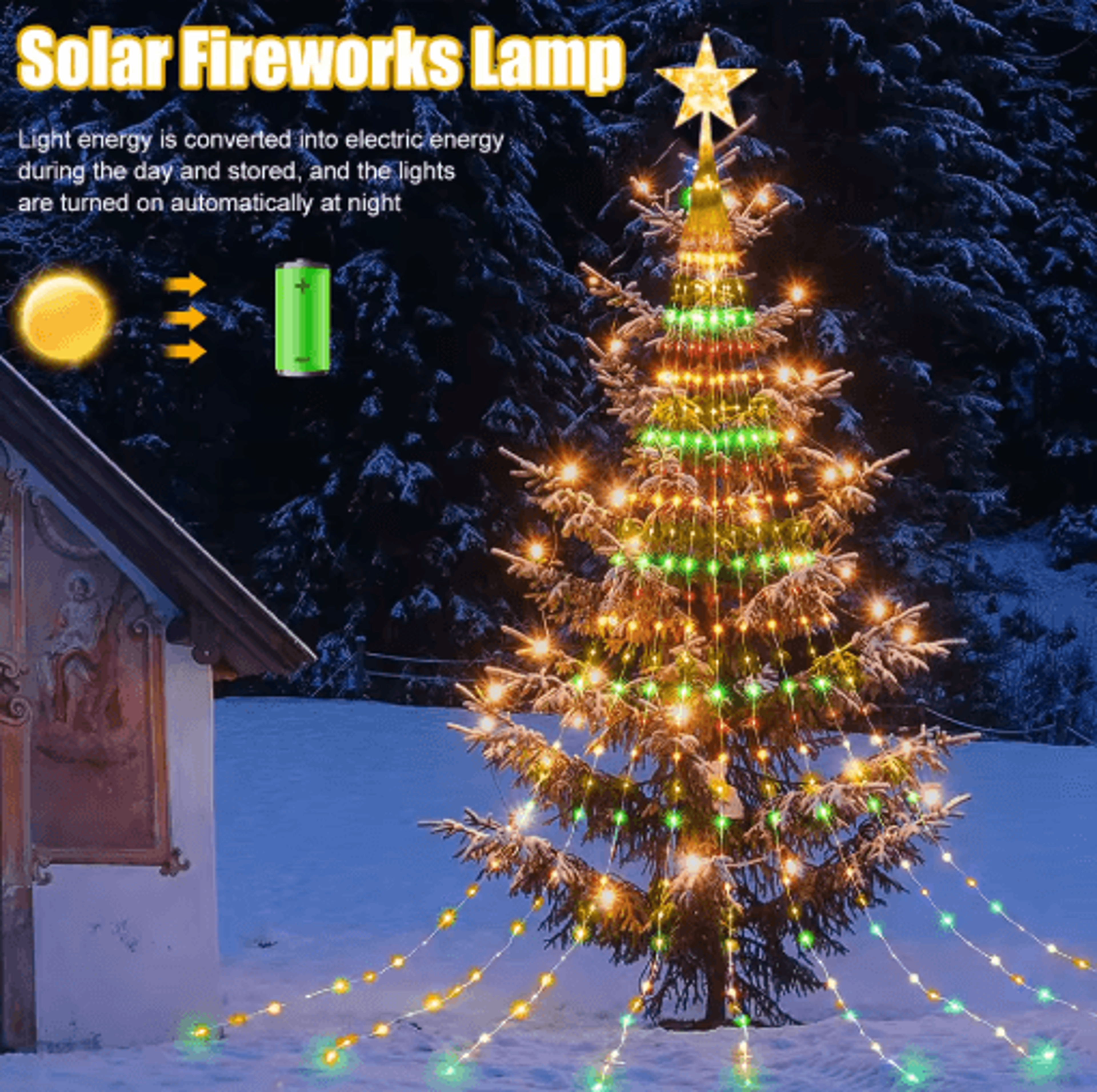 Solar Star Waterfall String Lights 8 Mode Christmas Tree Fairy Lights 10