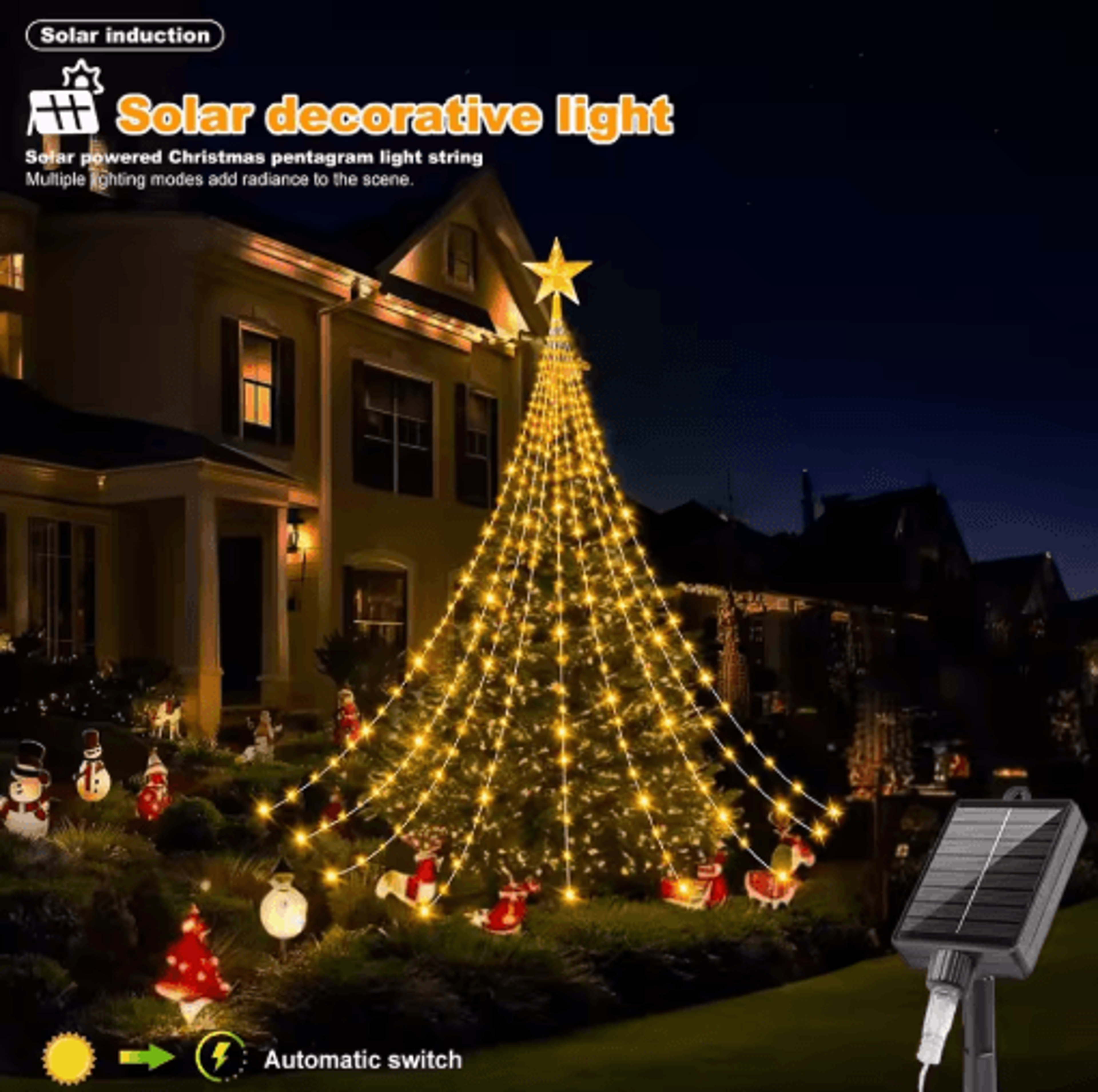 Solar Star Waterfall String Lights 8 Mode Christmas Tree Fairy Lights 0