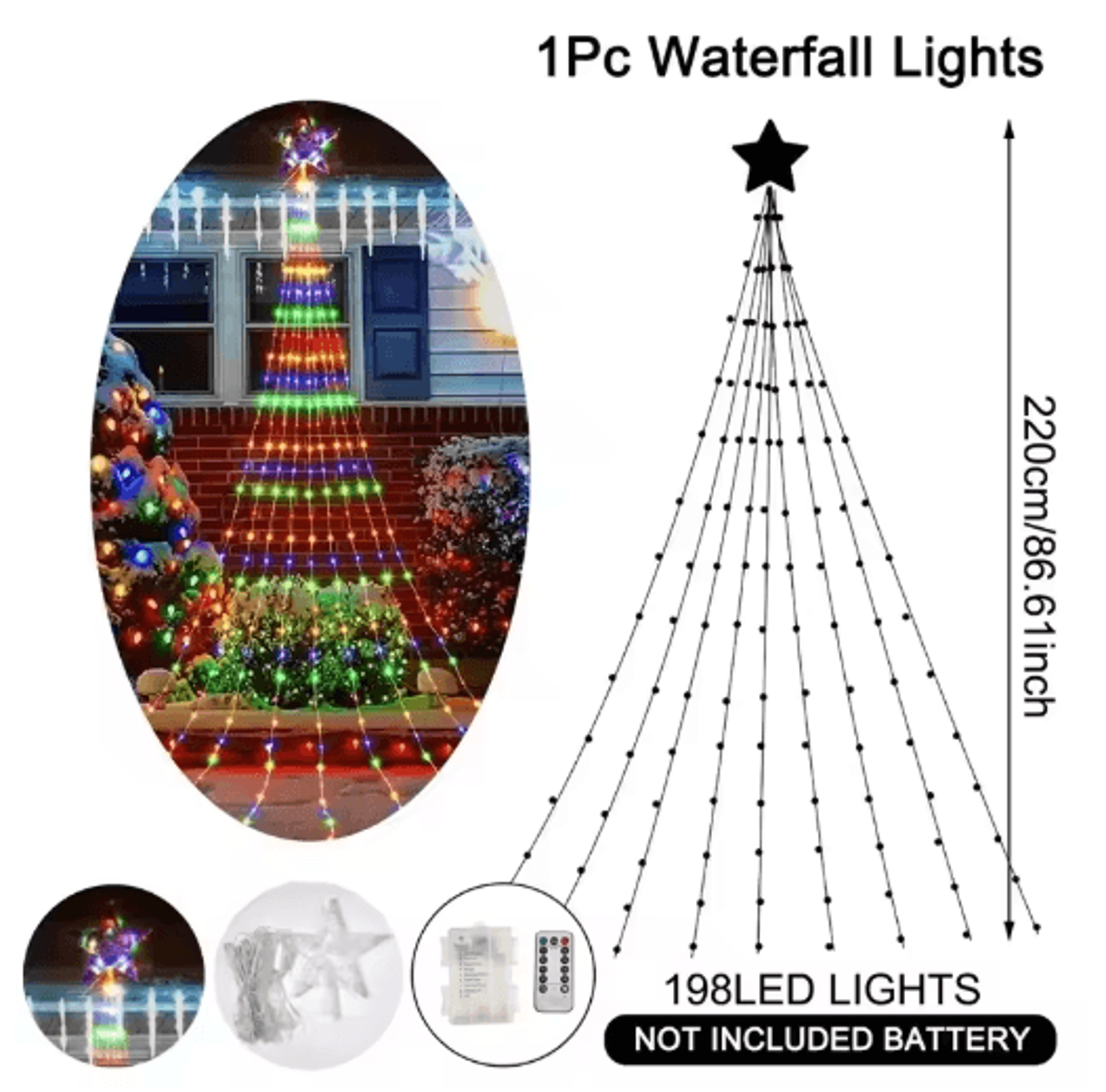 Pentagram Star Waterfall String Lights Waterproof LED Christmas Fairy Lights 3