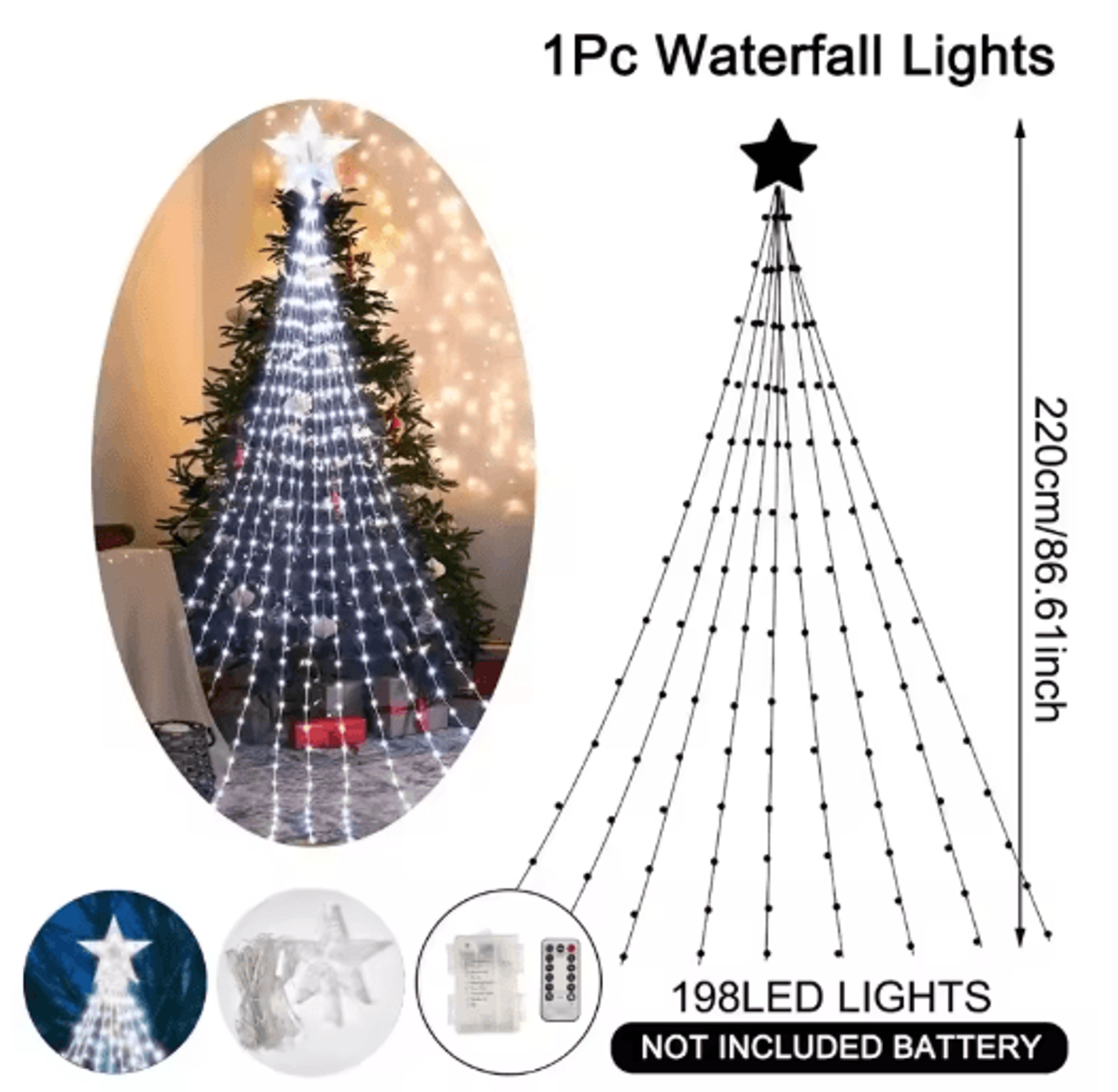 Pentagram Star Waterfall String Lights Waterproof LED Christmas Fairy Lights 4