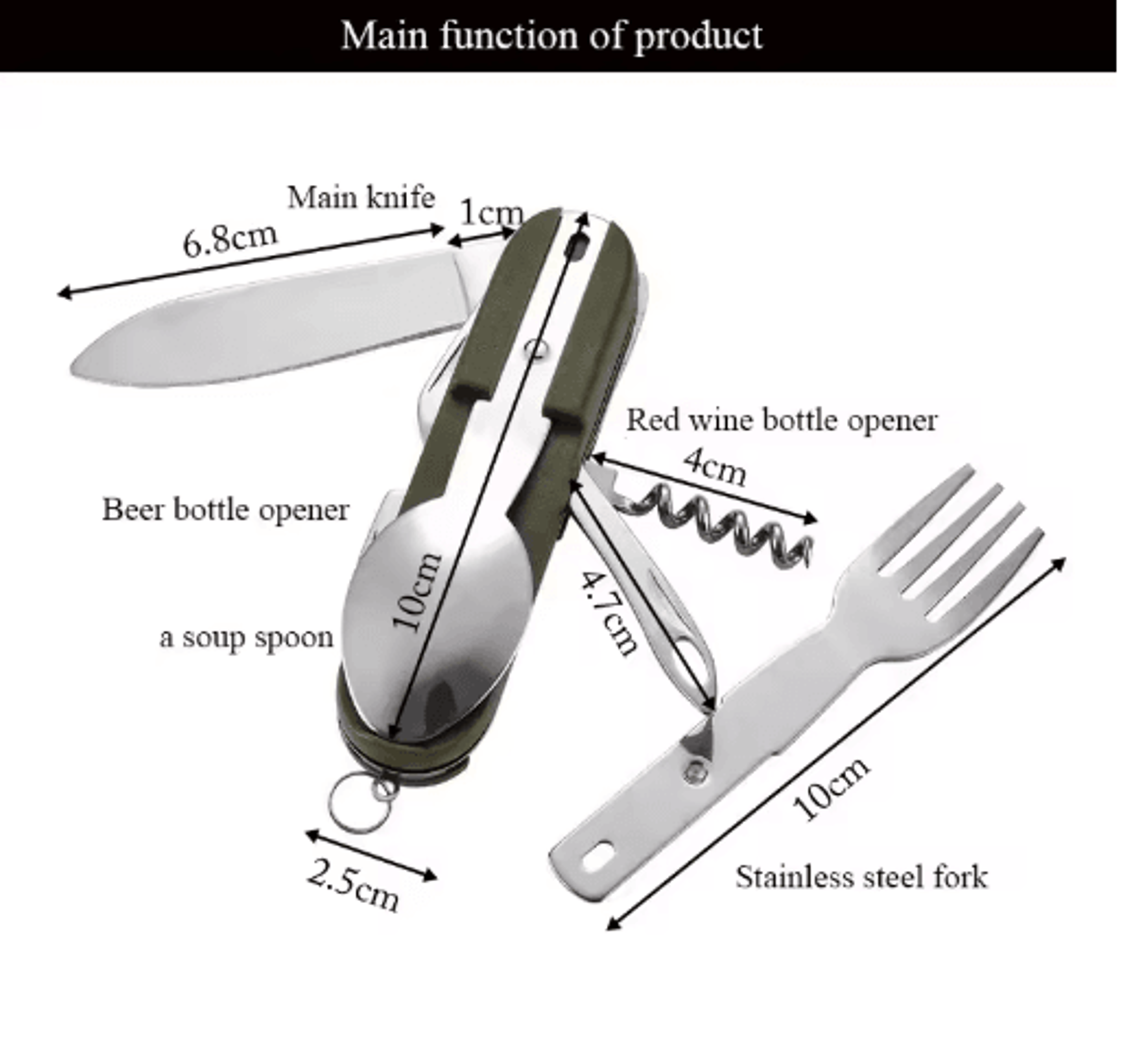 TrailMate 7in1 Camping Utensil Foldable Stainless Steel Multi Tool Cutlery 4
