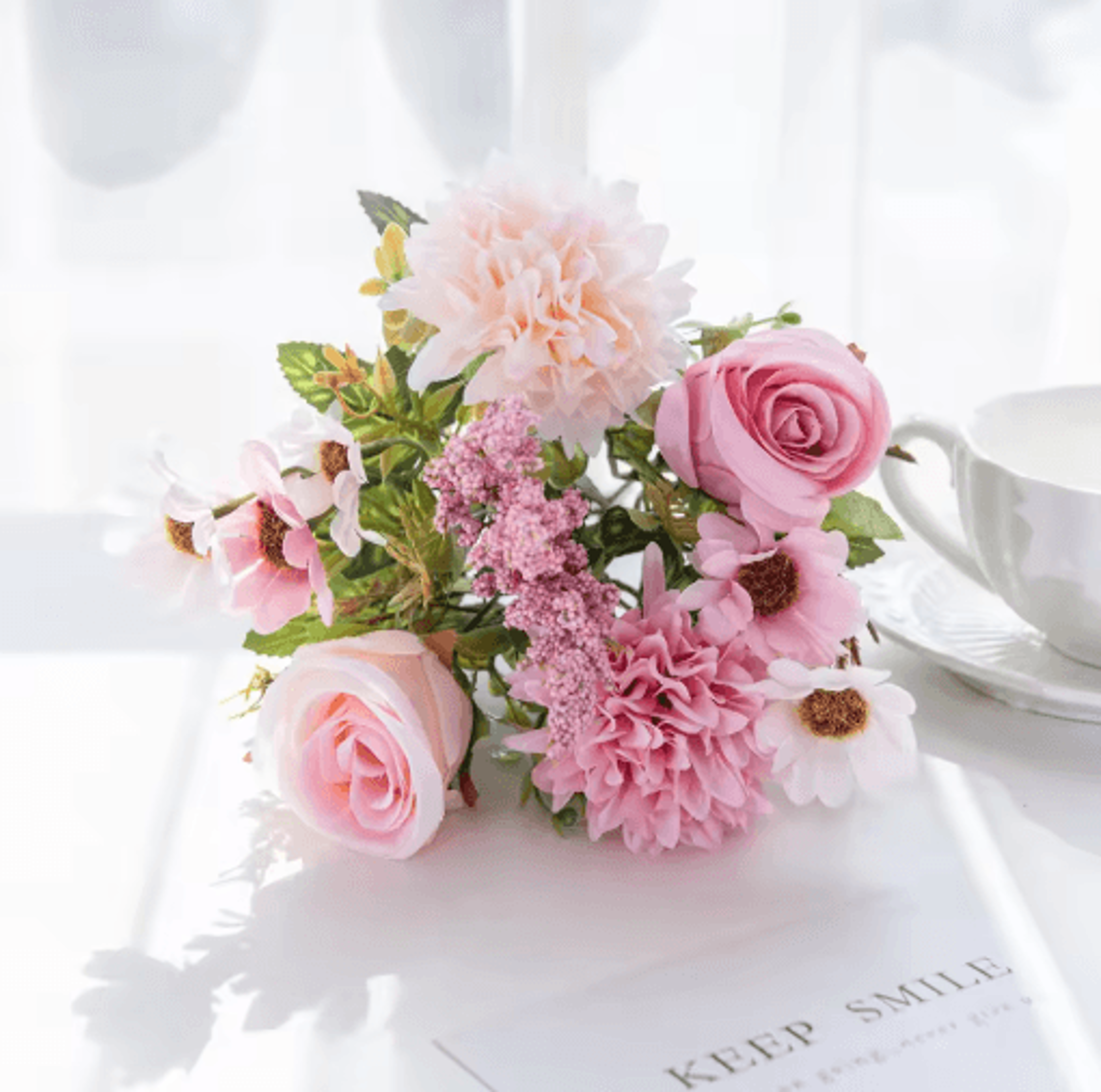 EverBloom Artificial Peony  Rose Hydrangea Bouquet Elegant Silk Flowers For Home  Wedding Decor 3