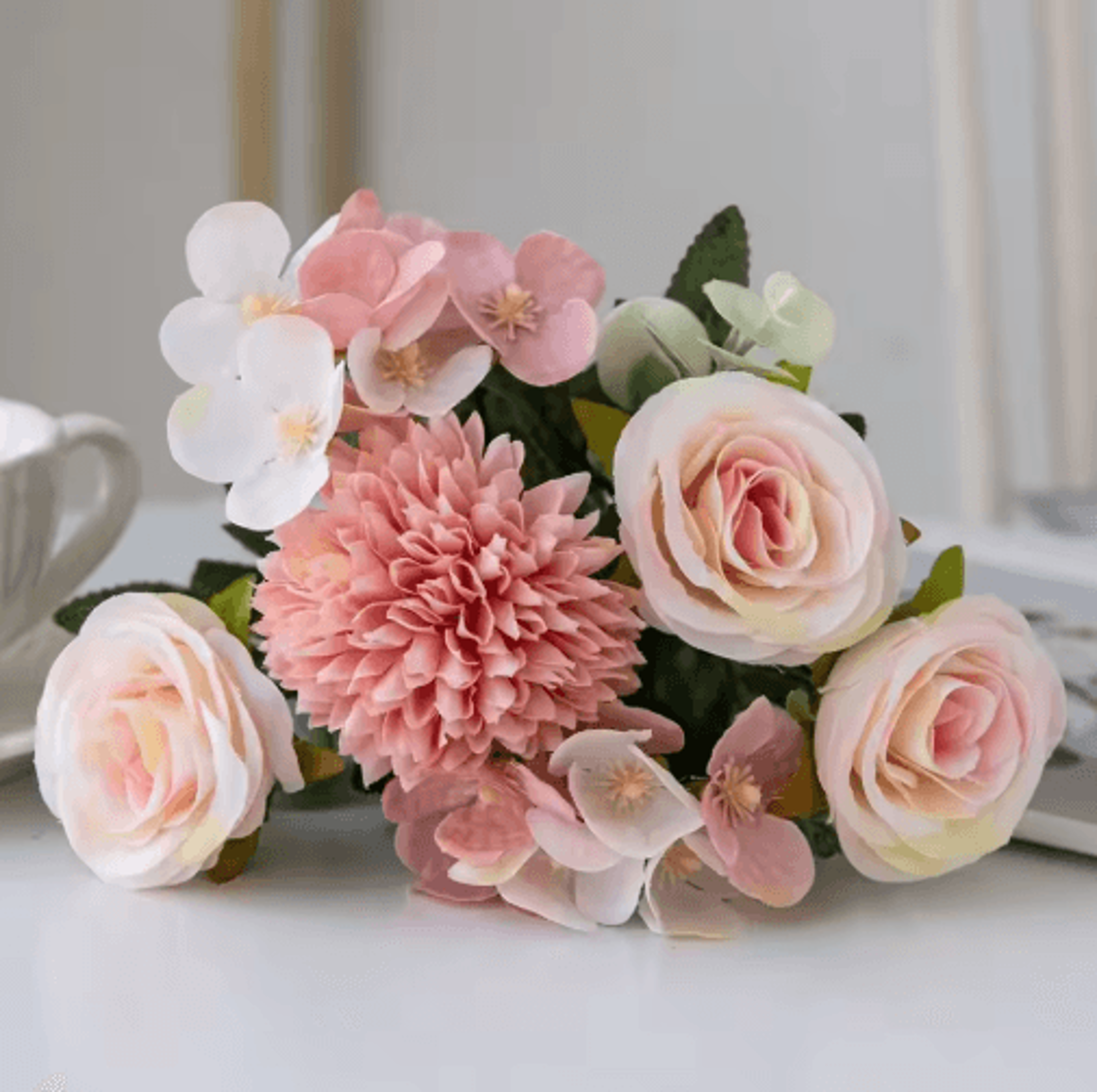 VintageBloom Silk Rose Bouquet  Retro Peony  Hydrangea Artificial Bridal Flower Arrangement 10