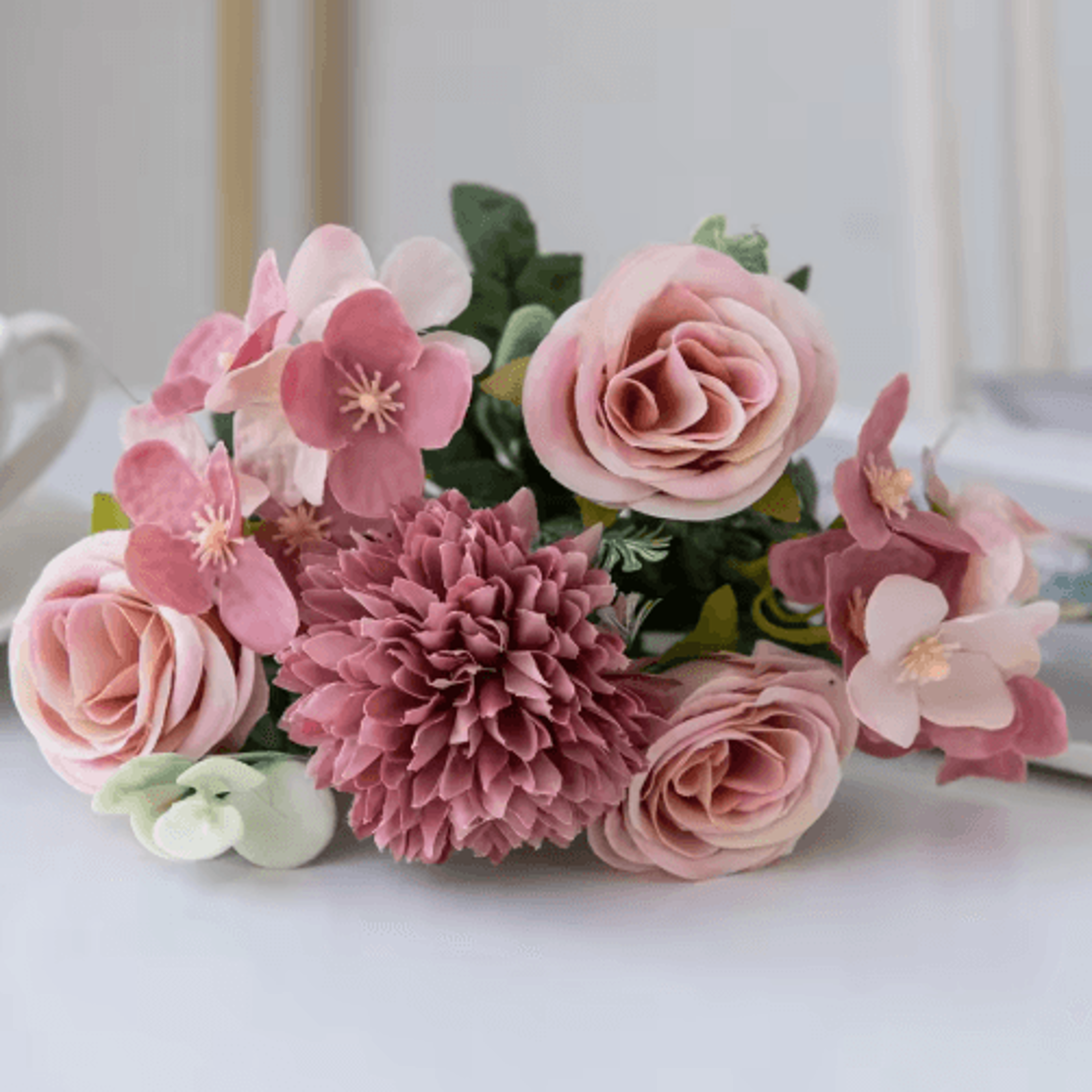 VintageBloom Silk Rose Bouquet  Retro Peony  Hydrangea Artificial Bridal Flower Arrangement 4