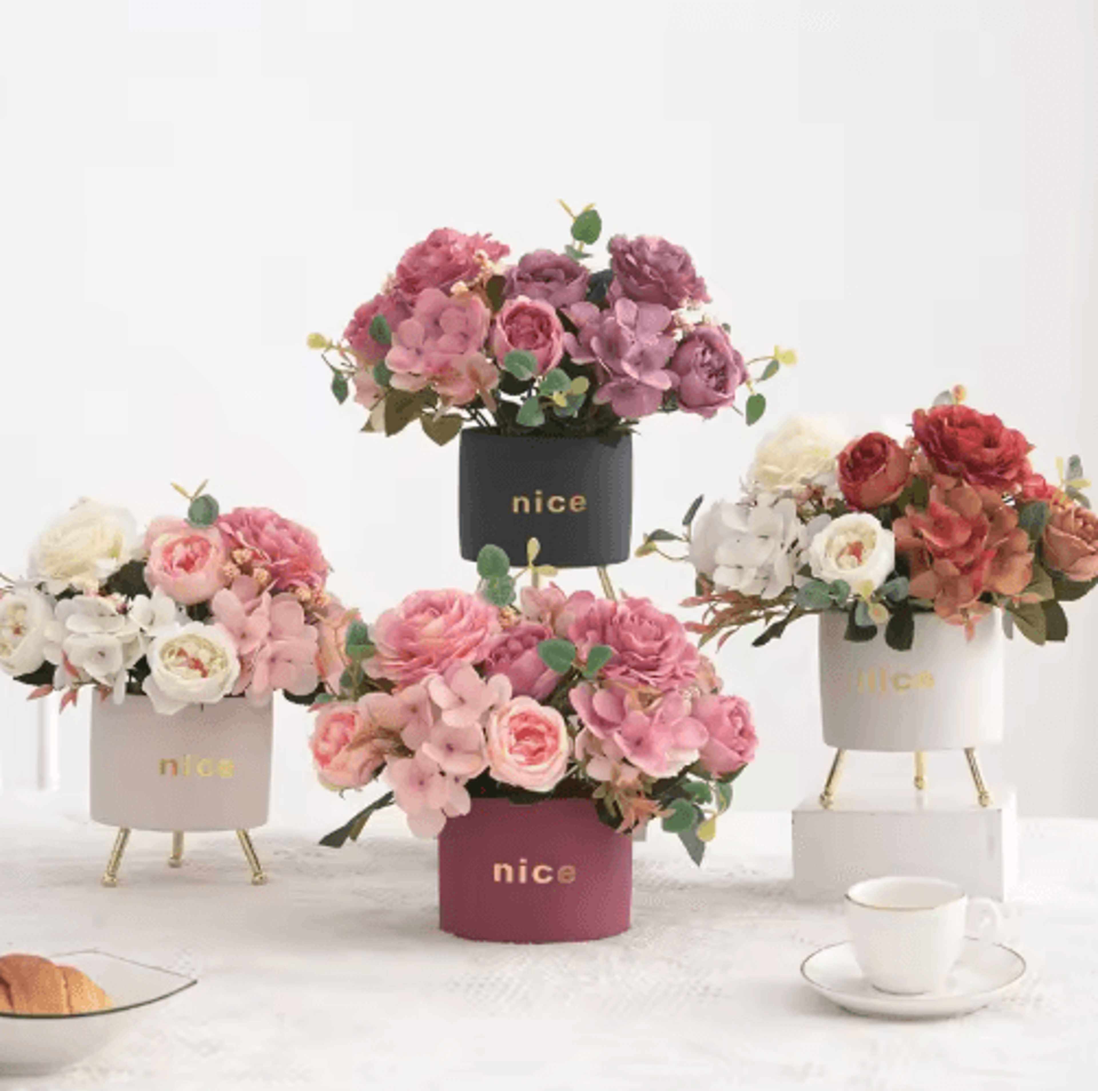 VintageBloom Silk Rose Bouquet  Retro Peony  Hydrangea Artificial Bridal Flower Arrangement 14