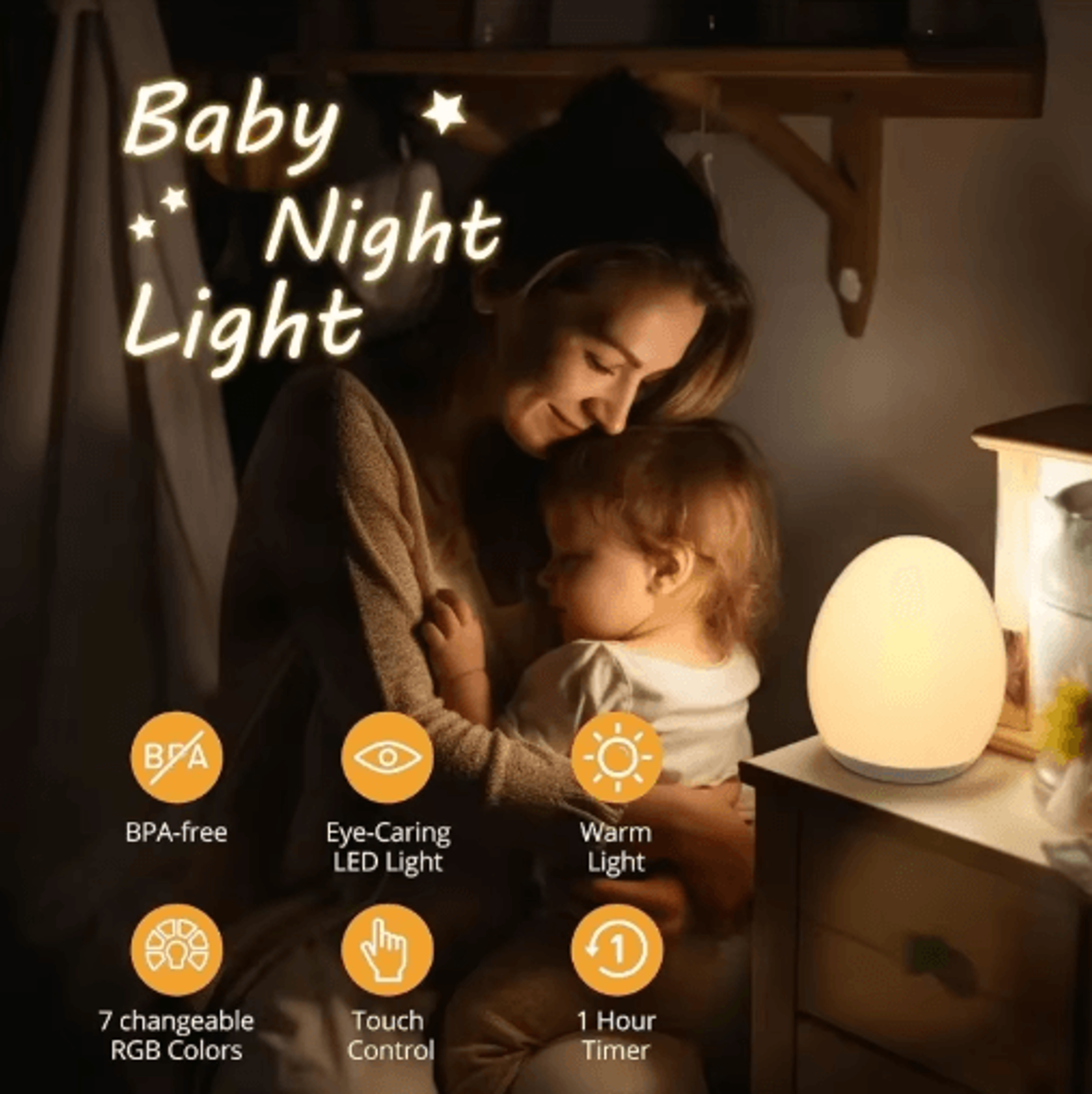 Portable RGB Egg Shape Night Light  USB Rechargeable Touch Dimmable Ambient Lamp 7