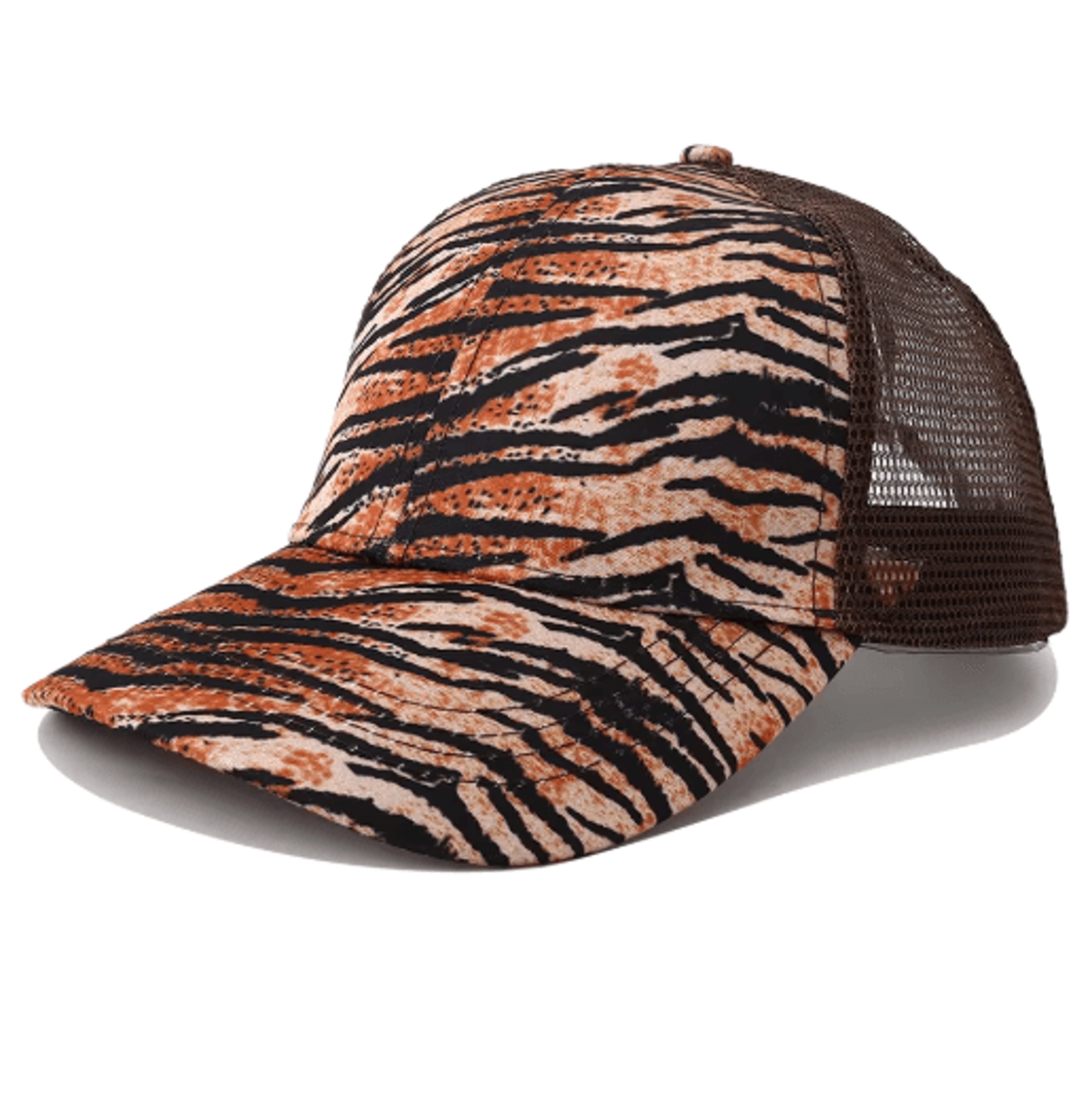 Leopard Print High Ponytail Trucker Hat Breathable Womens Mesh Snapback Cap 10