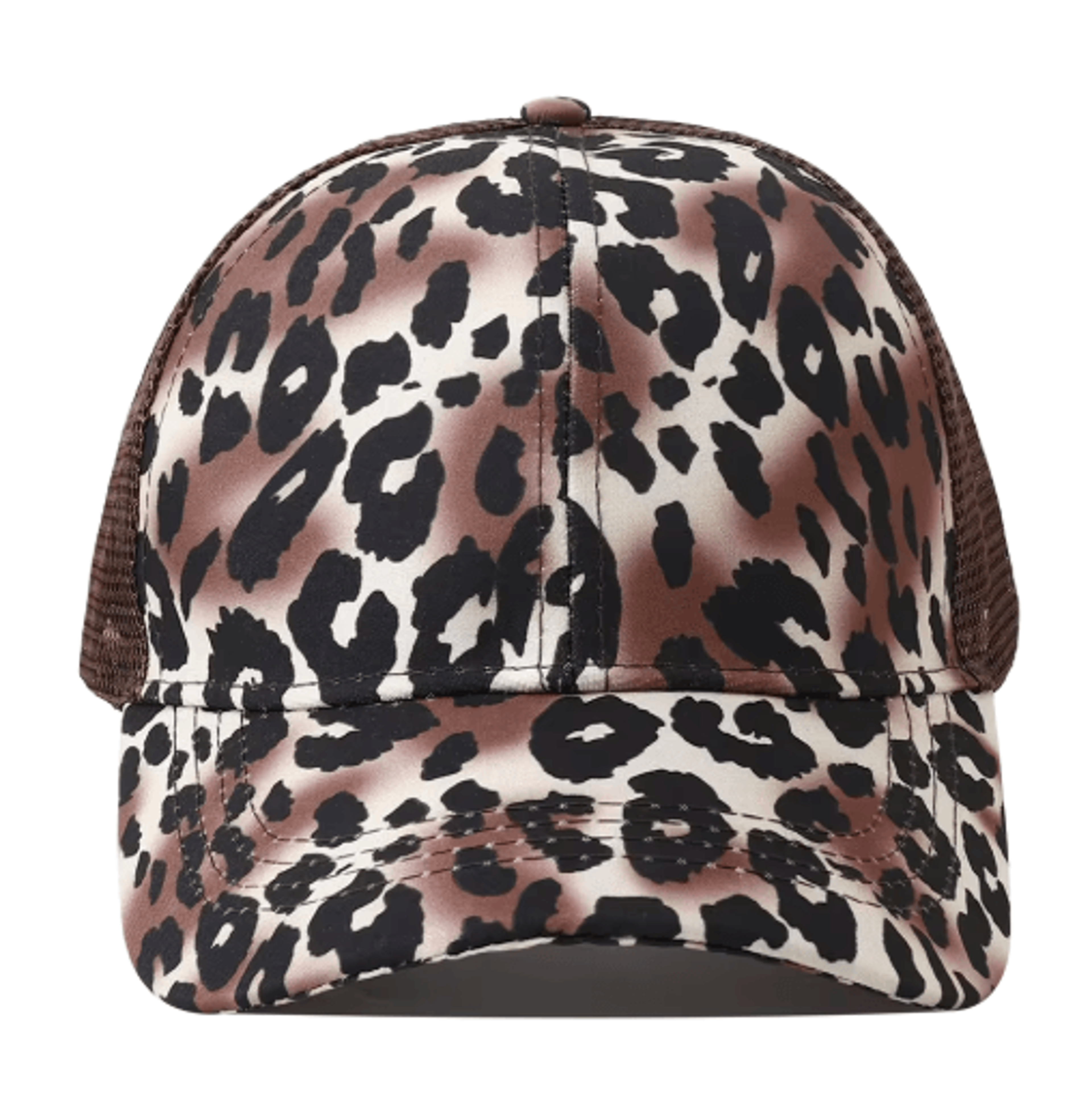 Leopard Print High Ponytail Trucker Hat Breathable Womens Mesh Snapback Cap 2
