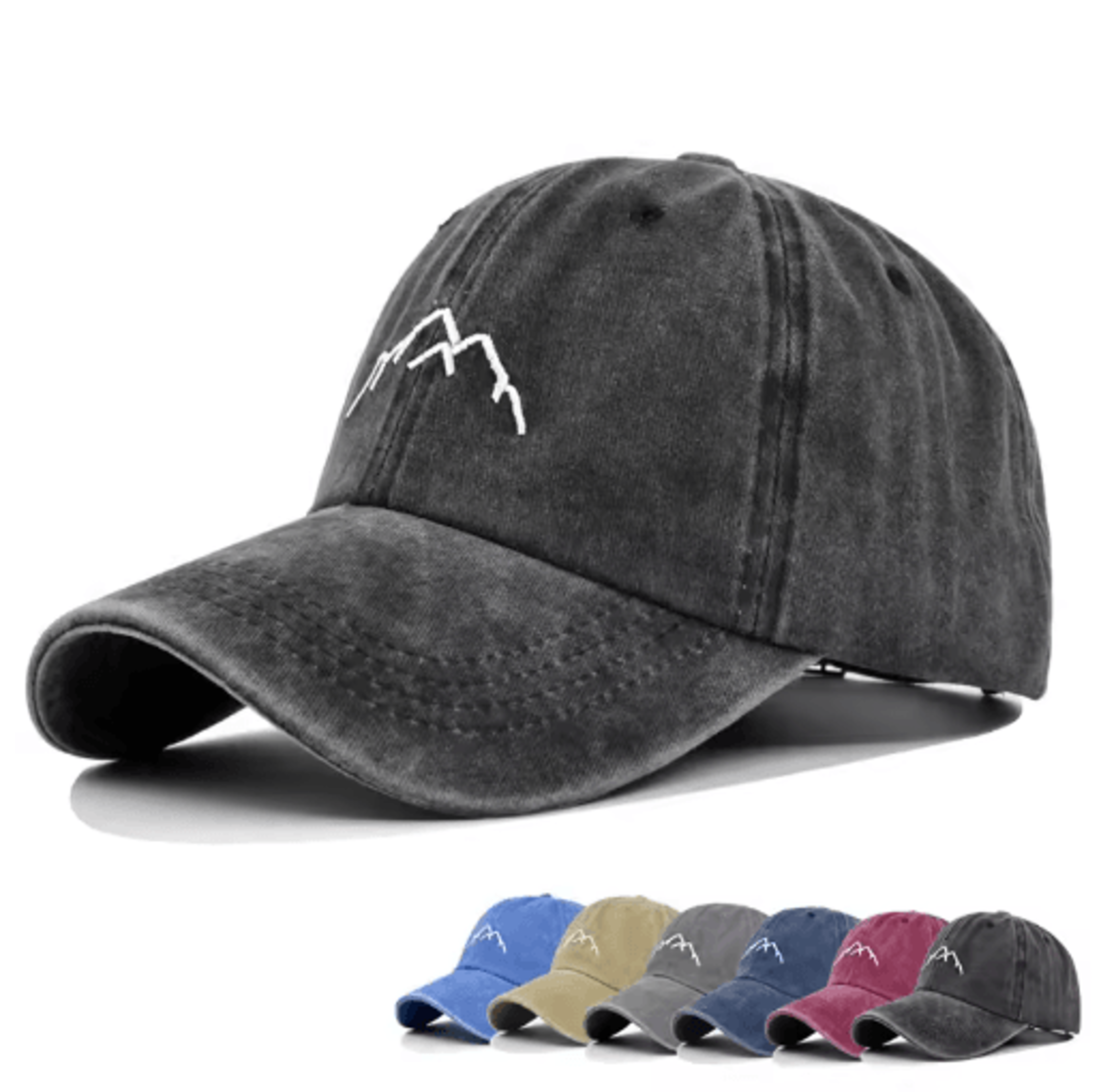 Retro Washed Cotton Mountain Embroidery Baseball Cap  Adjustable Unisex Streetwear Hat 0