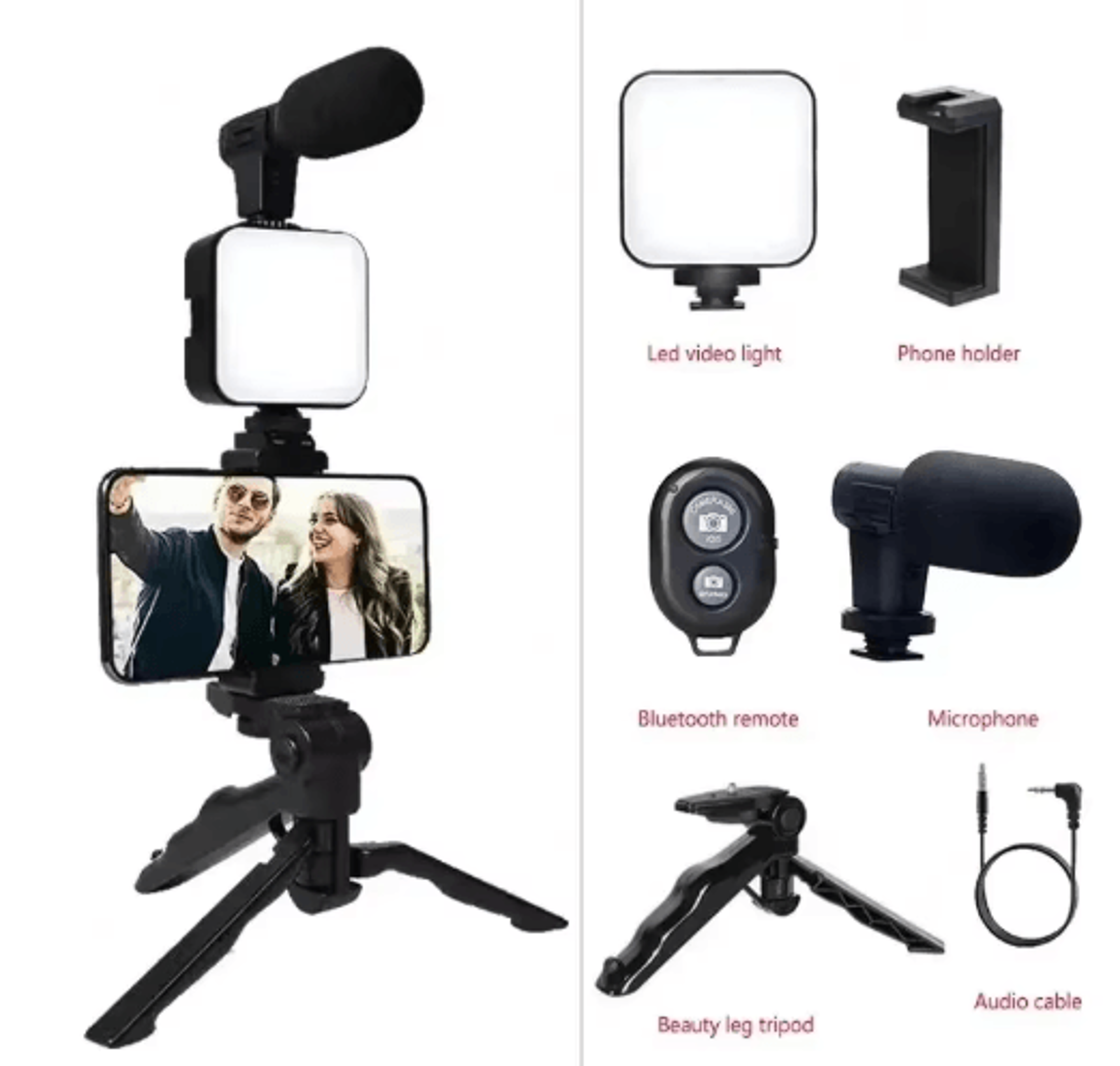 AllinOne Smartphone Vlogging Kit  Tripod Microphone  LED Light Starter Set 1