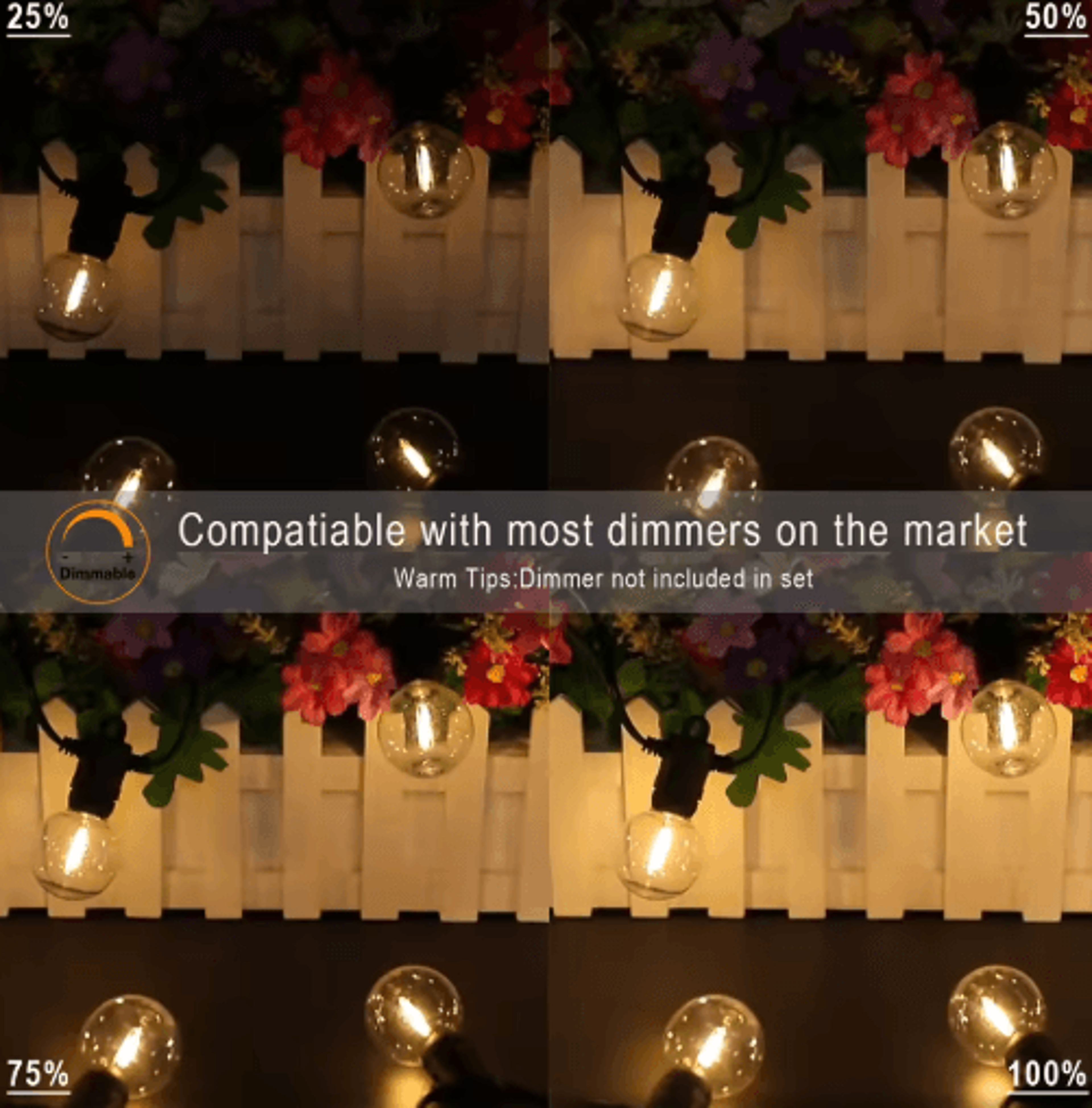 G40 Solar Globe String Lights With Remote  Dimmable Waterproof Patio Hanging Lights 4
