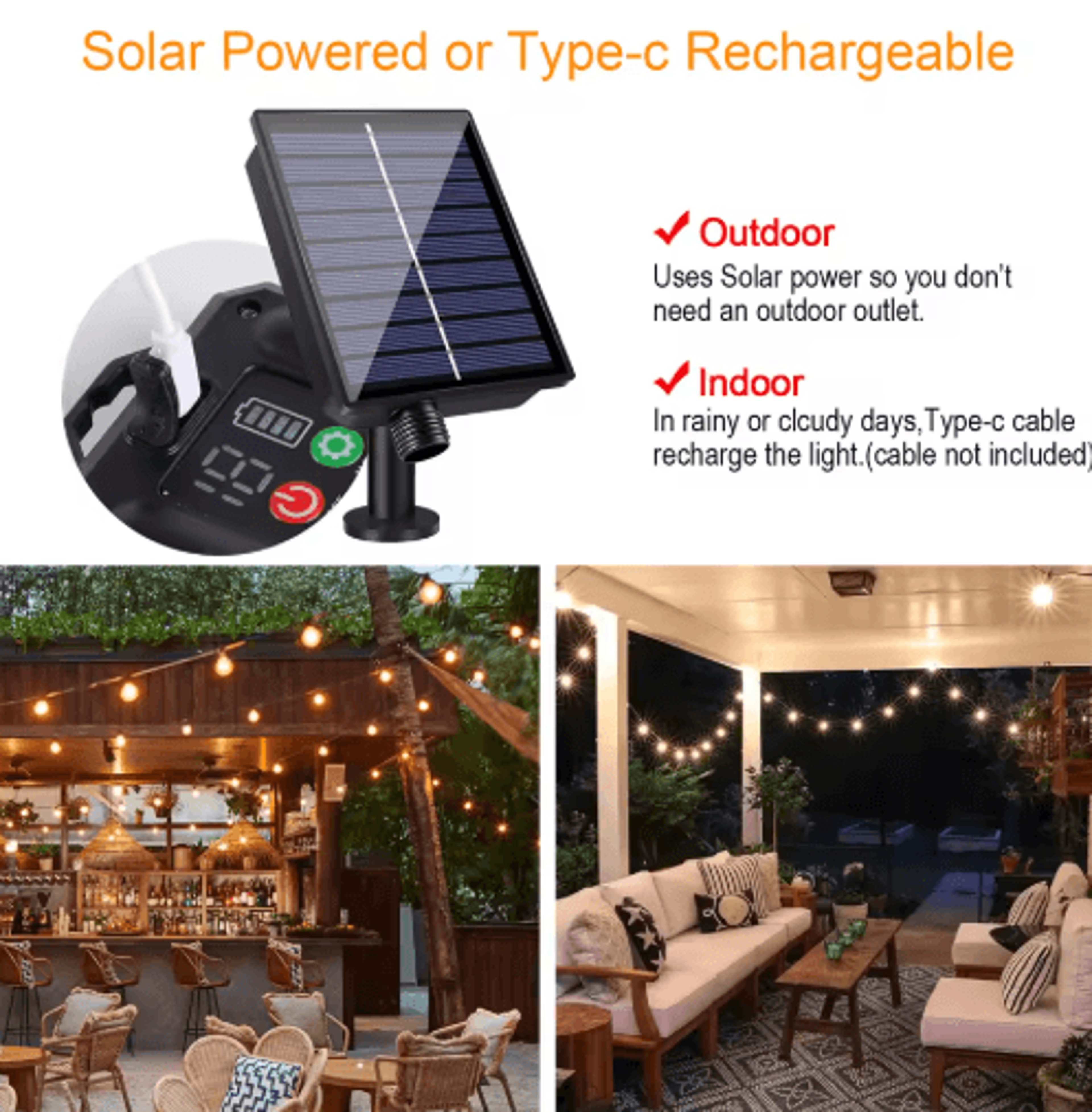 G40 Solar Globe String Lights With Remote  Dimmable Waterproof Patio Hanging Lights 5