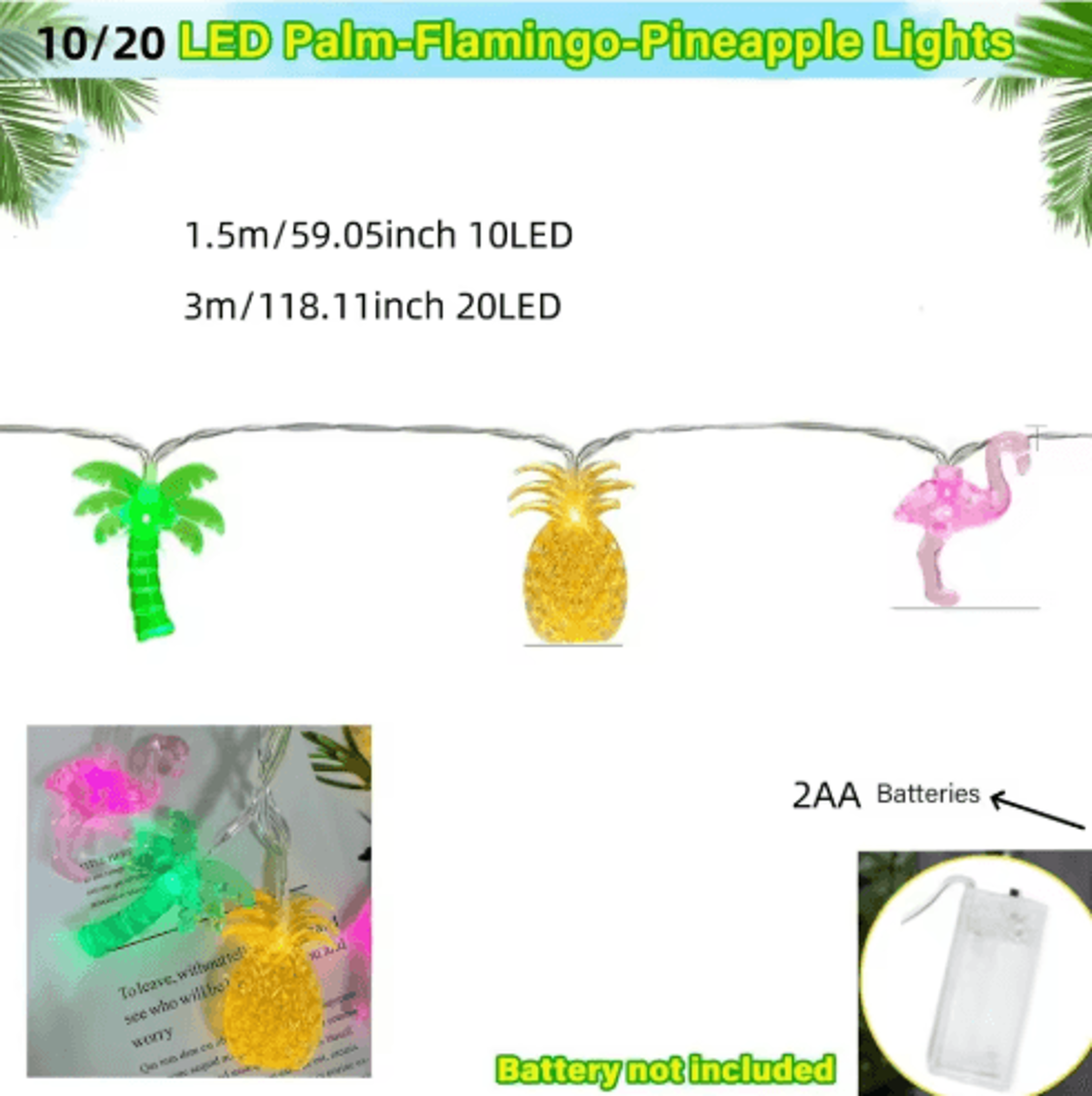 Tropical Flamingo  Pineapple String Lights  1020 LED Hawaiian Party Decor 3