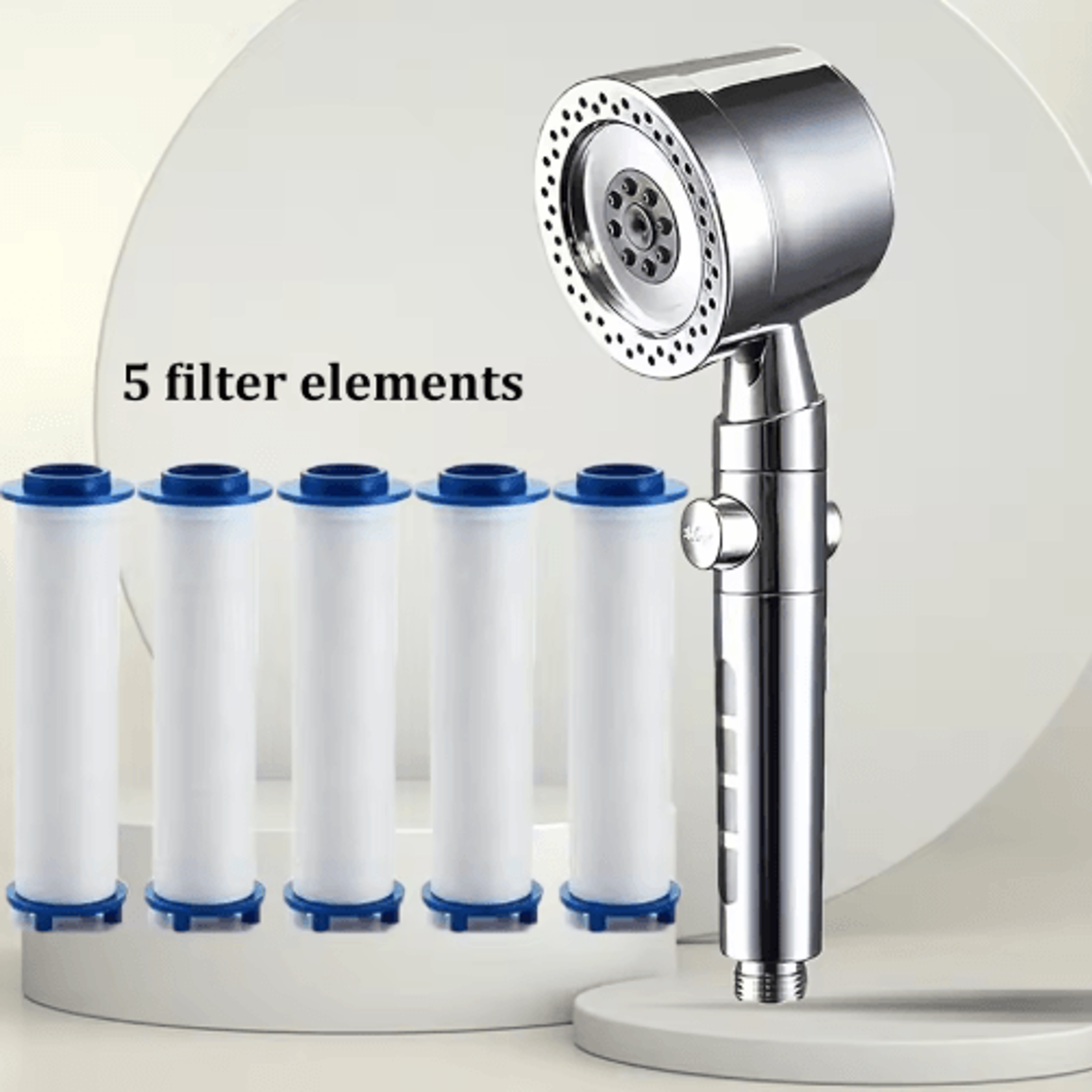 High Pressure 5Mode Handheld Filter Shower Head With OneButton Stop 2