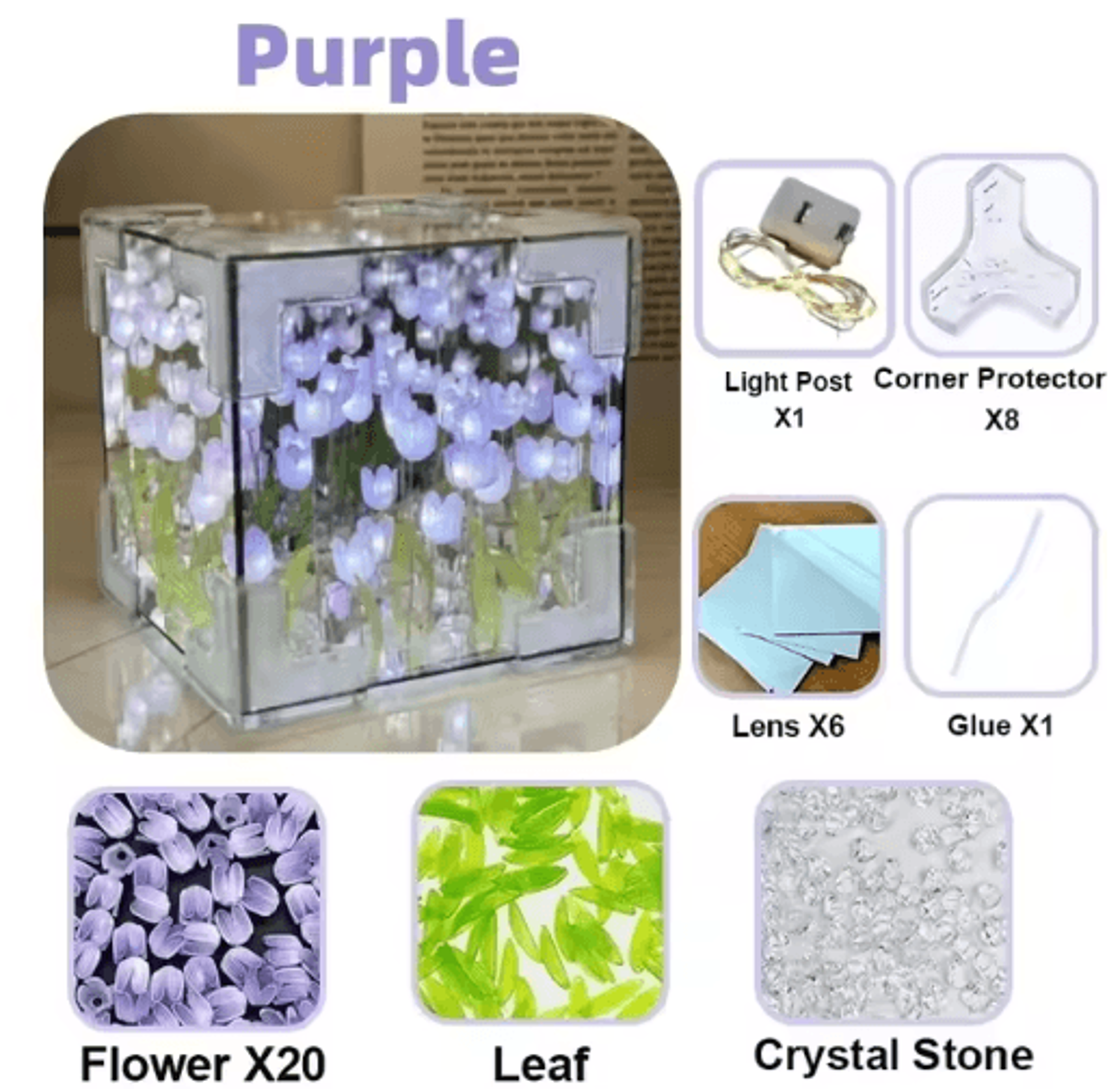 DIY Tulip Mirror Cube Night Lamp  3D Flower Bedside Light 4