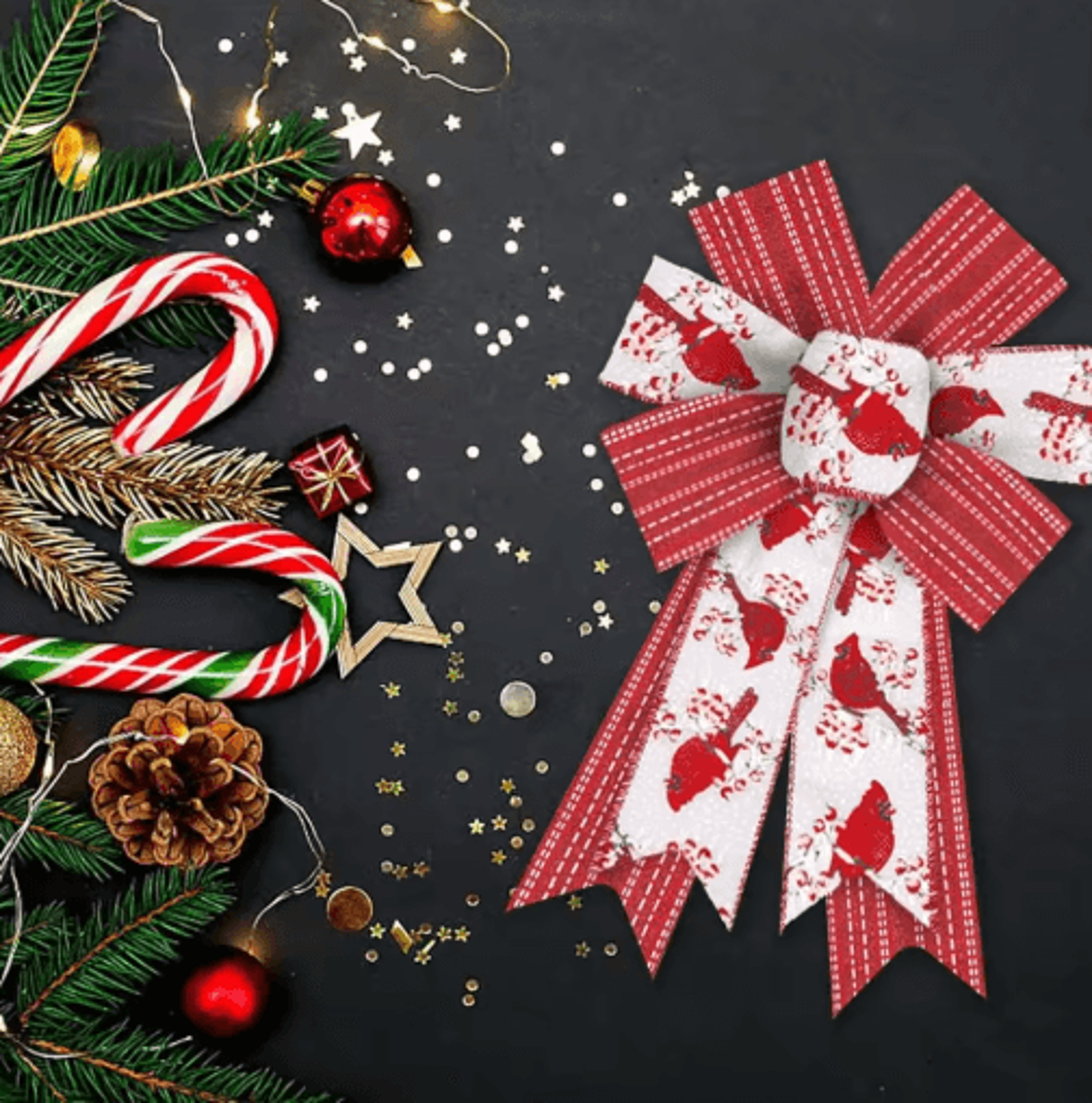 2PCS Shiny Burlap Christmas Wreath Bows For Tree  Front Door Decor 5