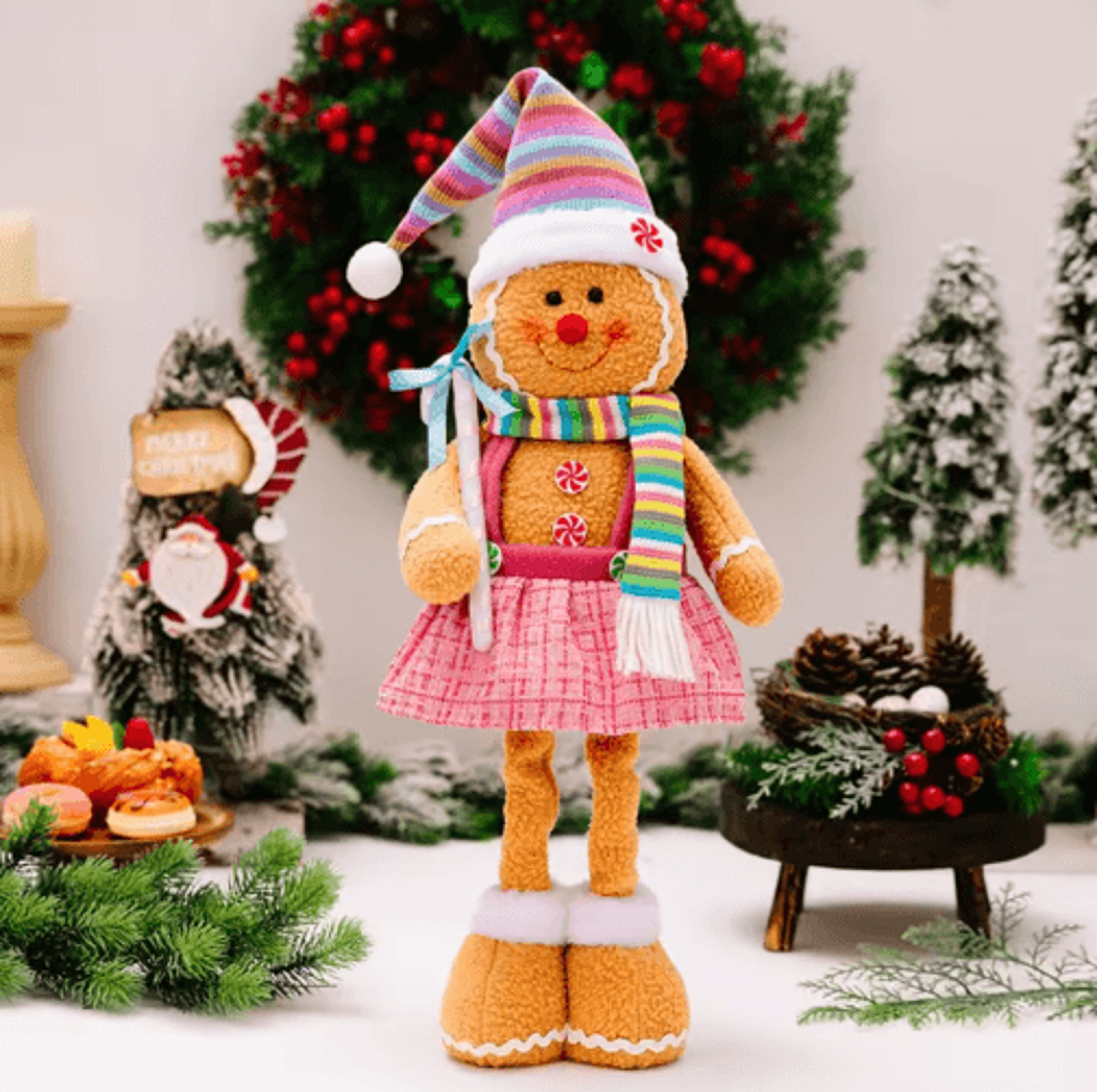 Retractable Leg Gingerbread Man Christmas Decoration Doll 2