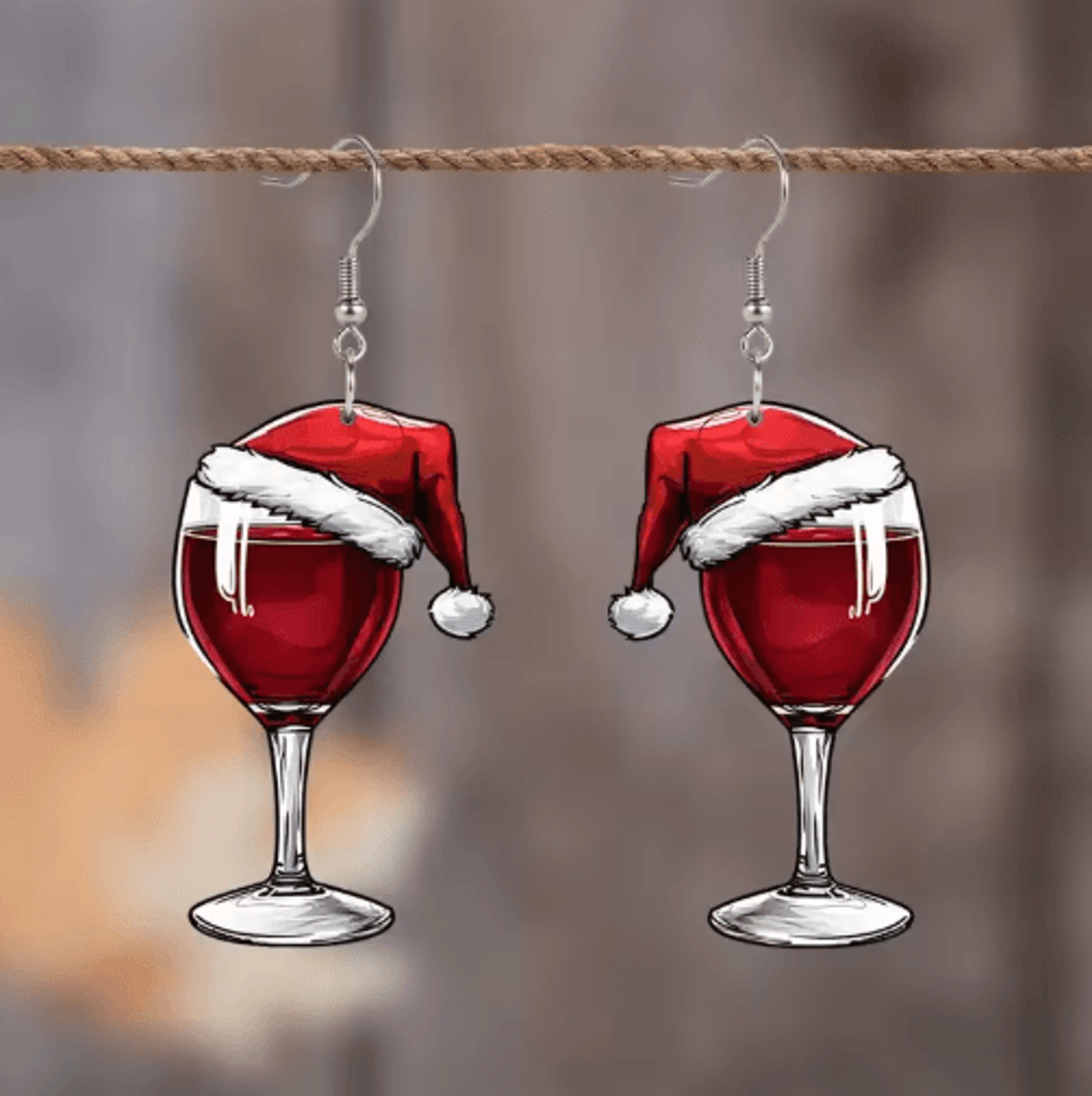 Festive Christmas Wine Glass Earrings  Acrylic Shaker Holiday Party Dangle Earrings 1