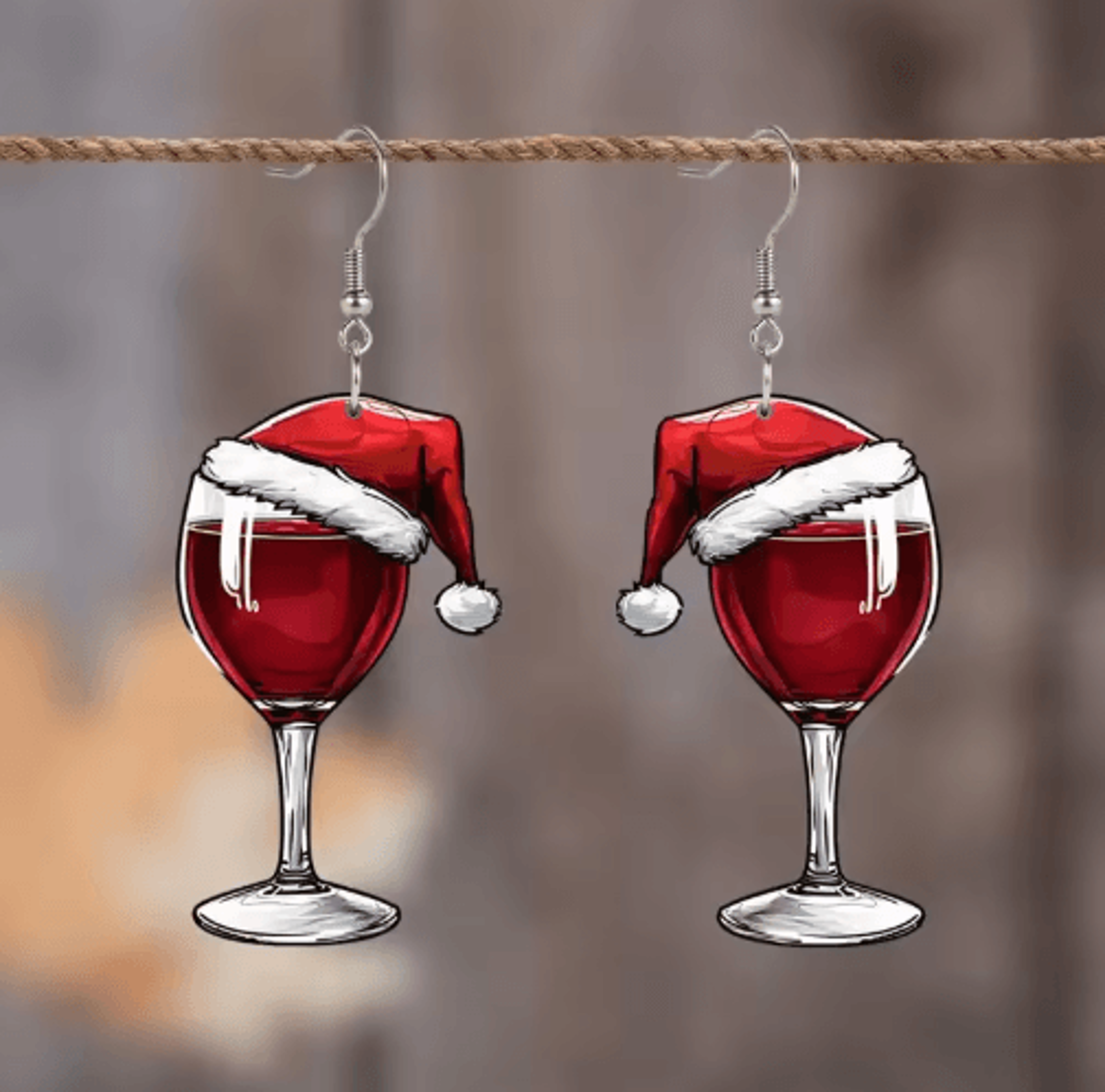 Festive Christmas Wine Glass Earrings  Acrylic Shaker Holiday Party Dangle Earrings 0