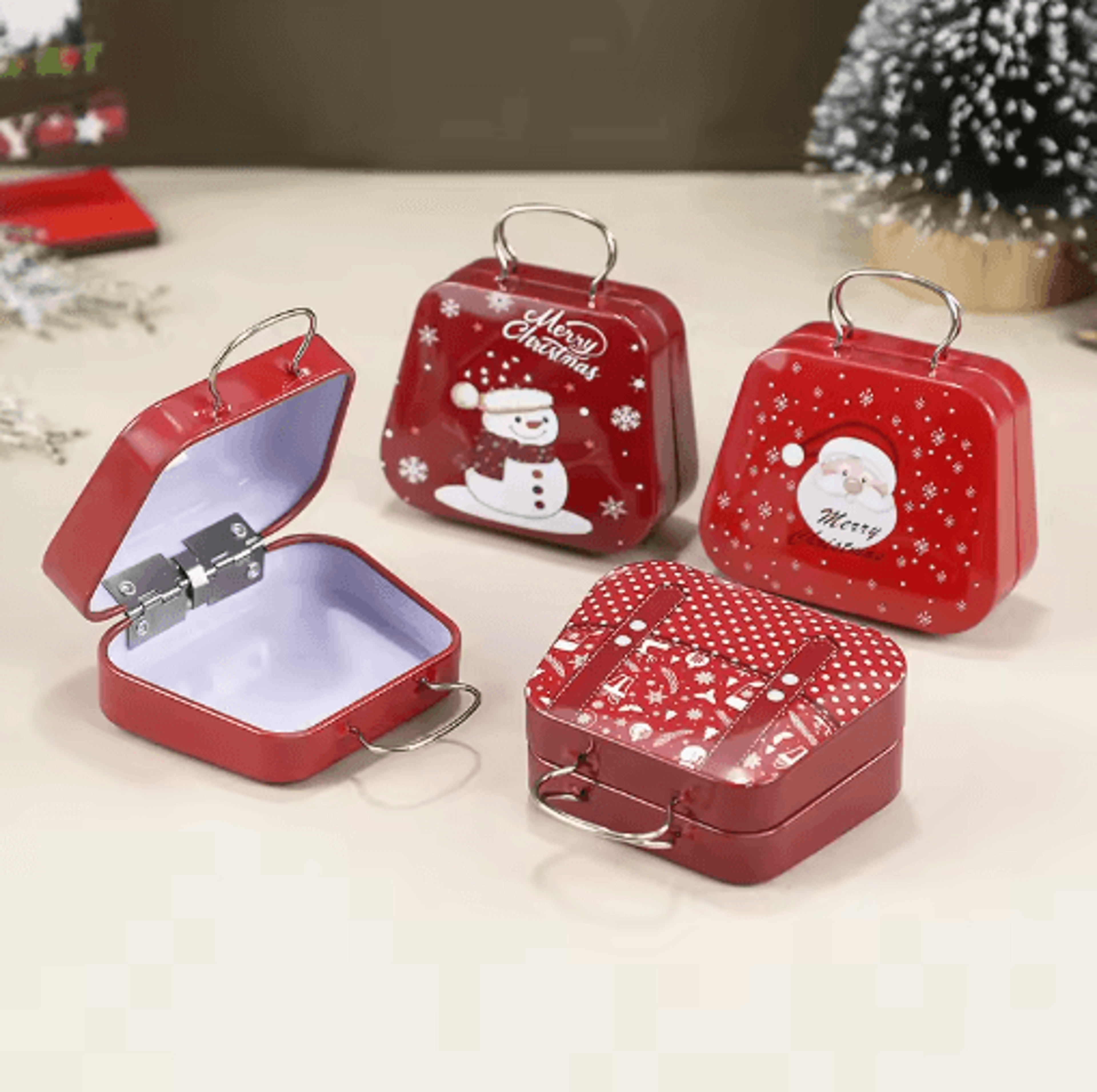 Festive Christmas Tin Handbag Gift Box Reusable Candy  Cookie Treat Container 12